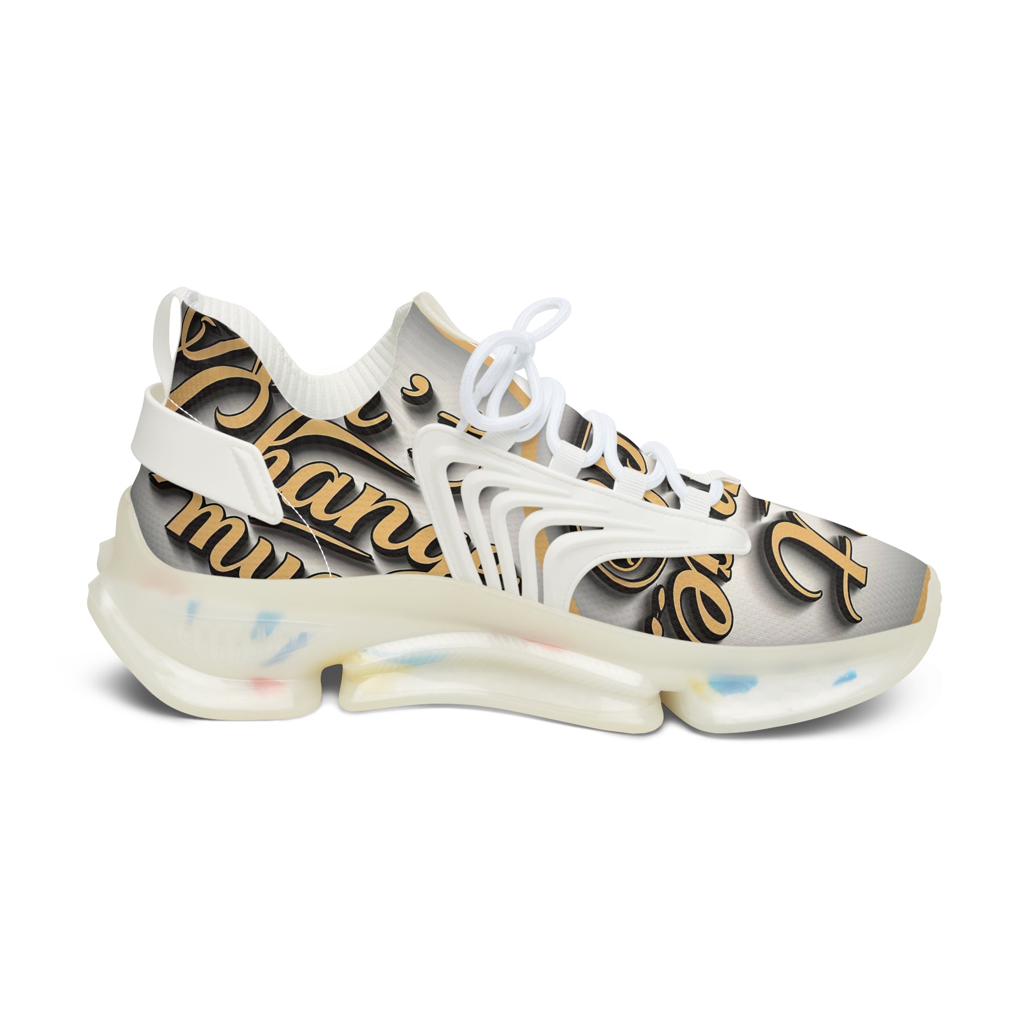 Women’s Mesh Sneakers — "Ain't  Change Much "Cream Script Logo Athletic Shoes