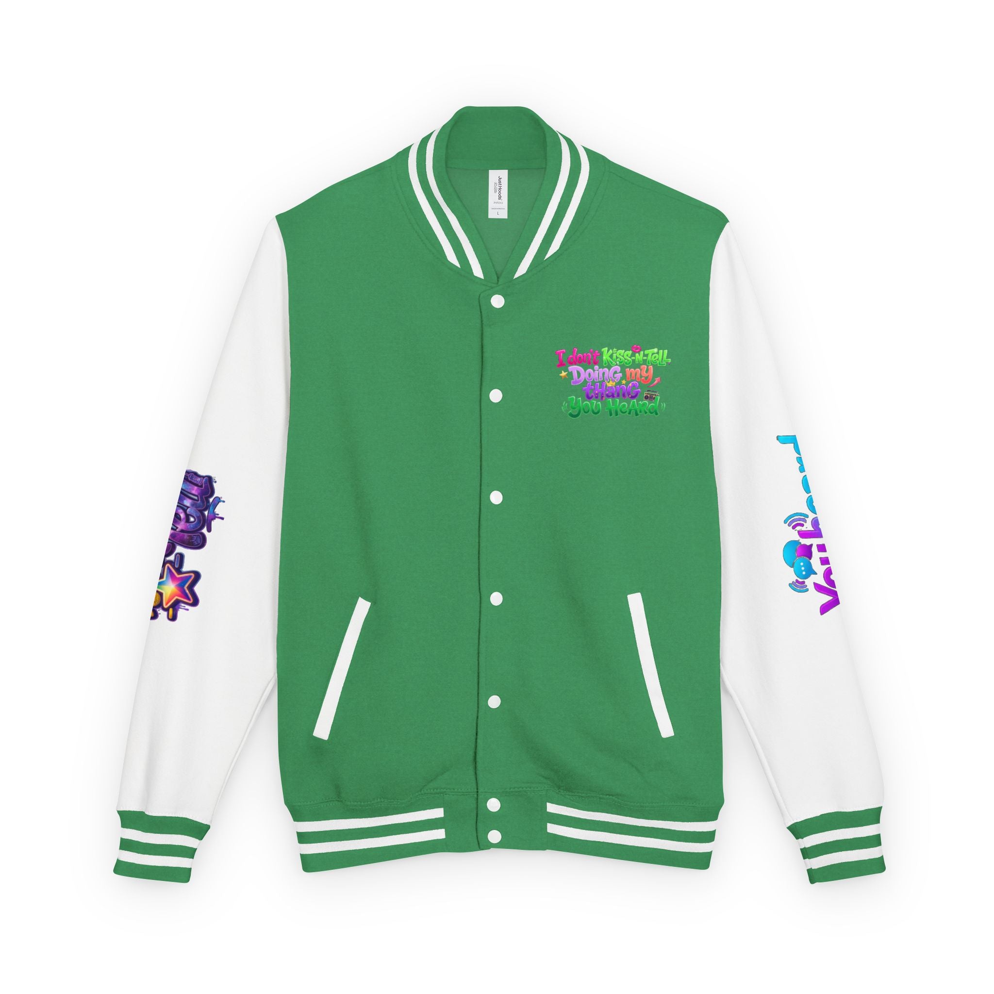 Letterman Jacket — "I Don't Kiss-N-Tell, Doing My Thang You Heard" Colorful Streetwear