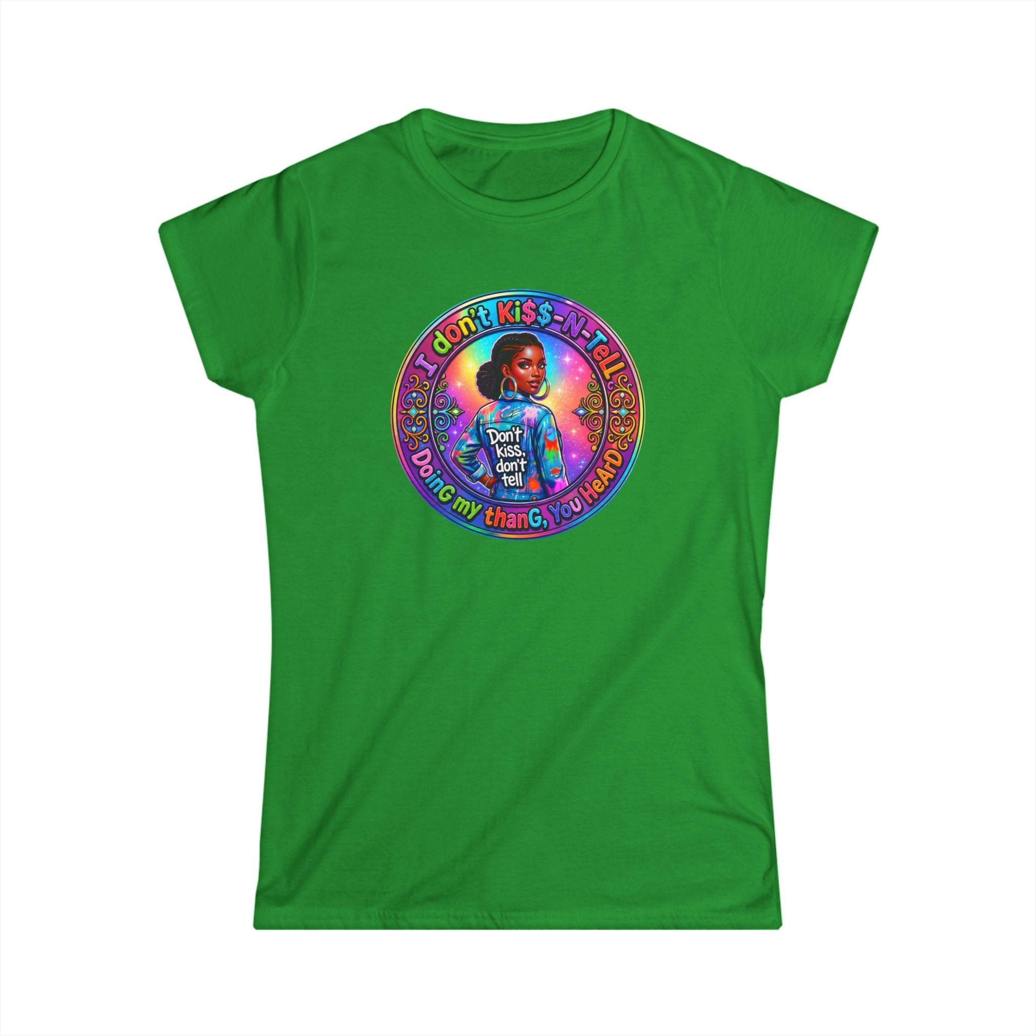 Women's Tee - 'I Don't Kiss-N-Tell" 'Retro Rainbow Graphic