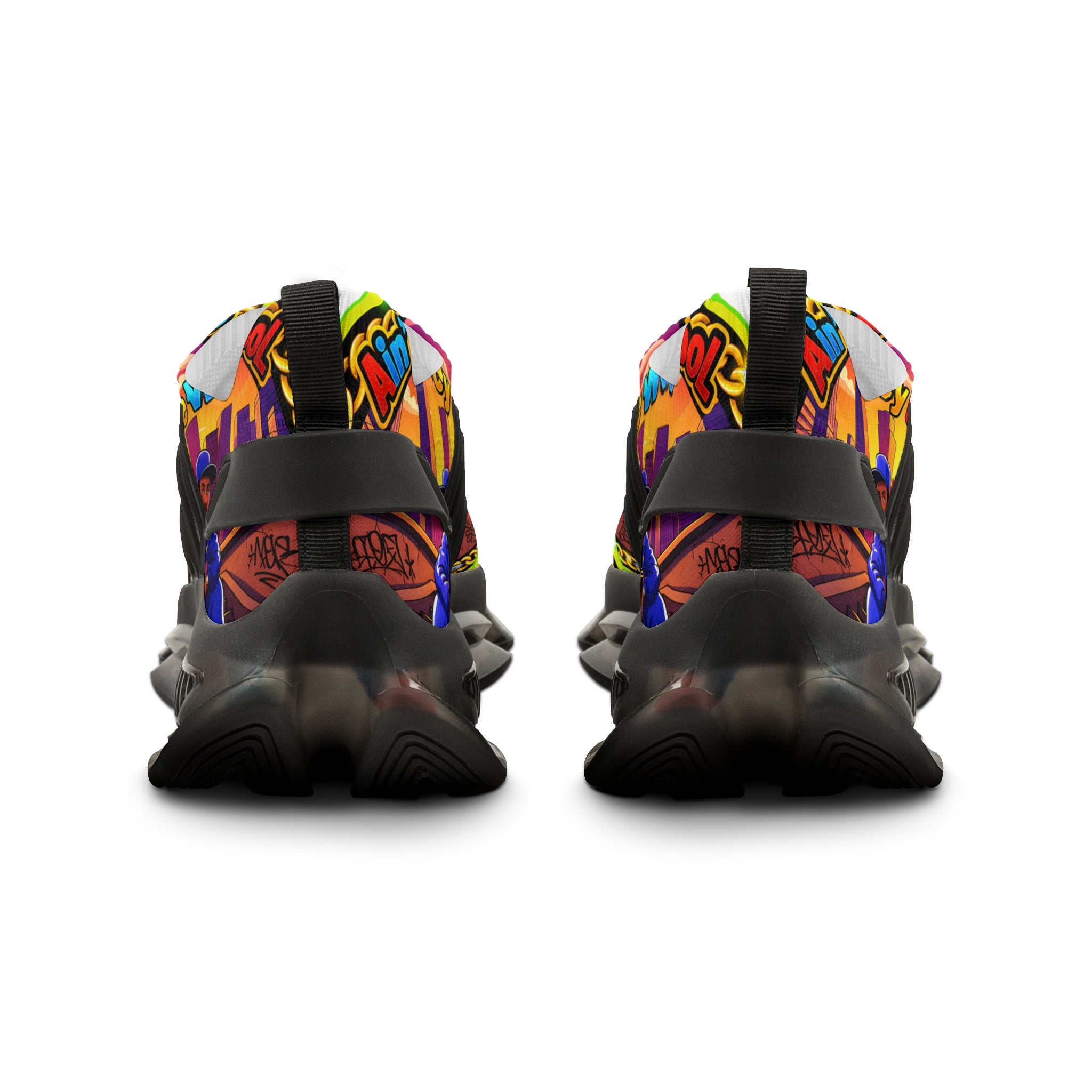 Mesh Sneakers — " Aint Nothing Like The Old School " Retro Neon City Graphic Men's Athletic Shoes