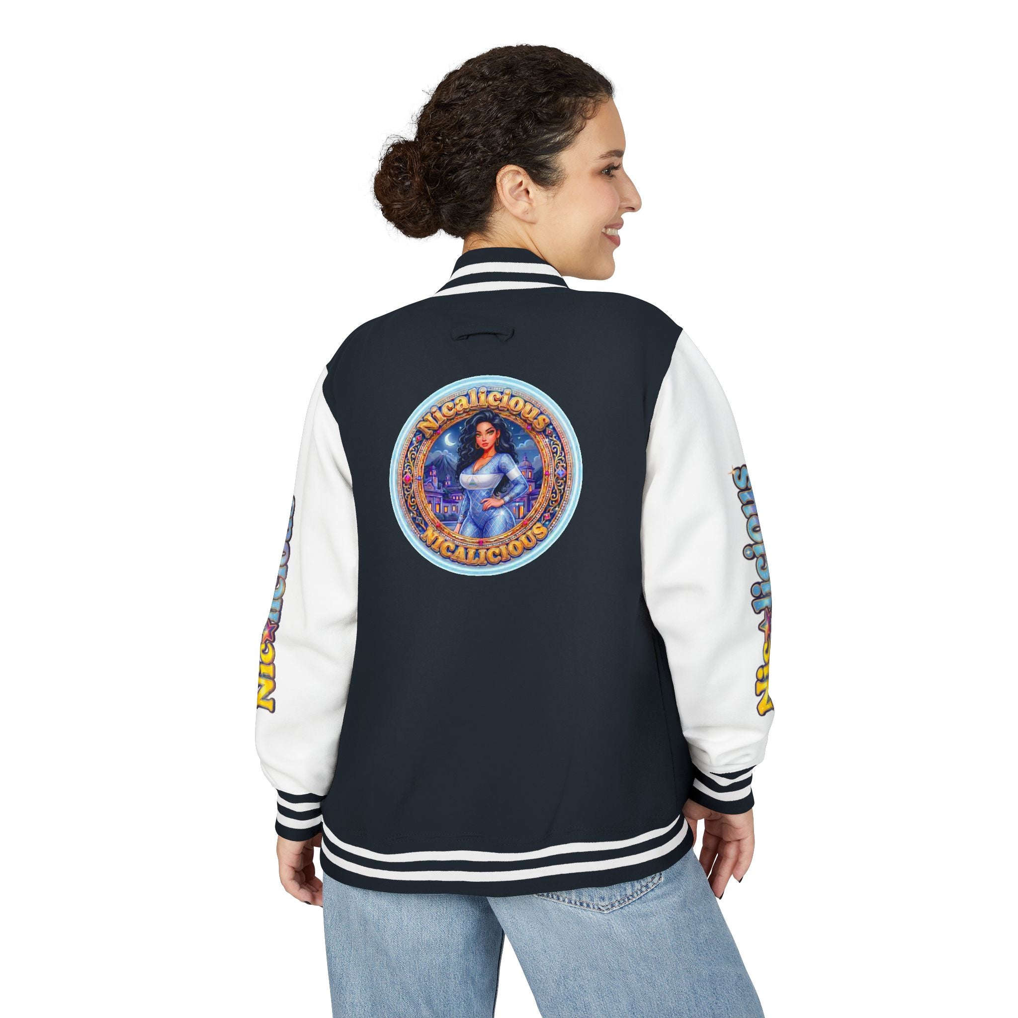 Letterman Jacket — 'Nicalicious' Graphic Varsity Jacket with Retro Badge