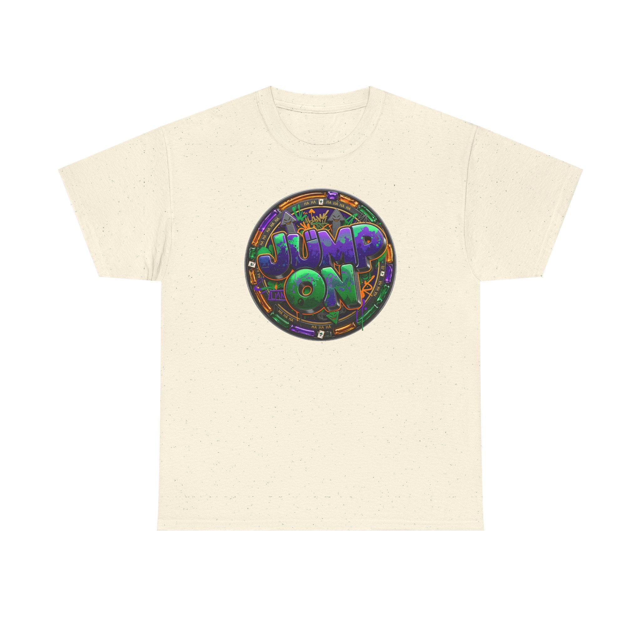 " Jump On" Circle Graphic Tee — Retro Neon Streetwear T-Shirt