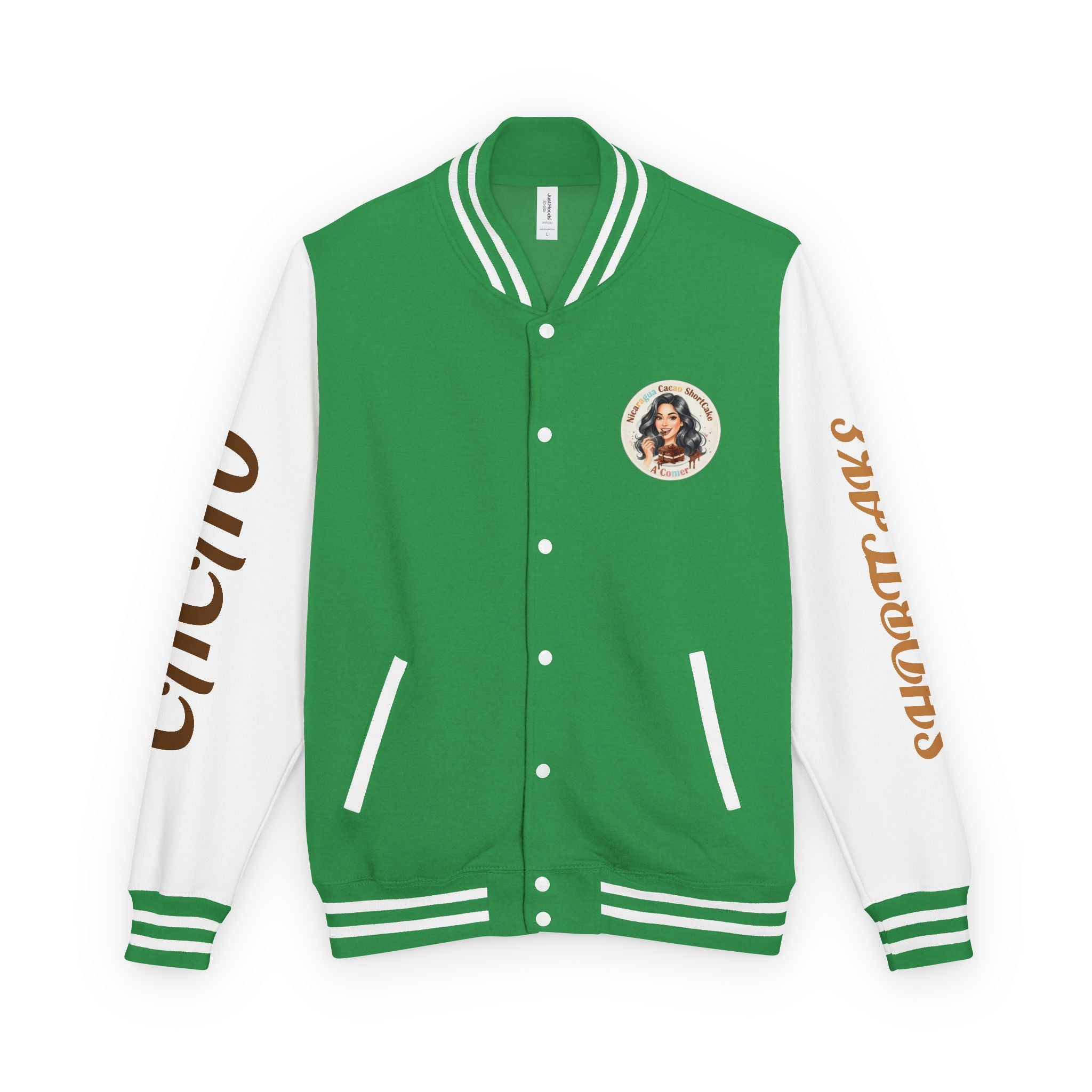 Vintage Pin-Up Letterman Jacket —Cacao Chocolate Shortcake Retro Logo Varsity Jacket