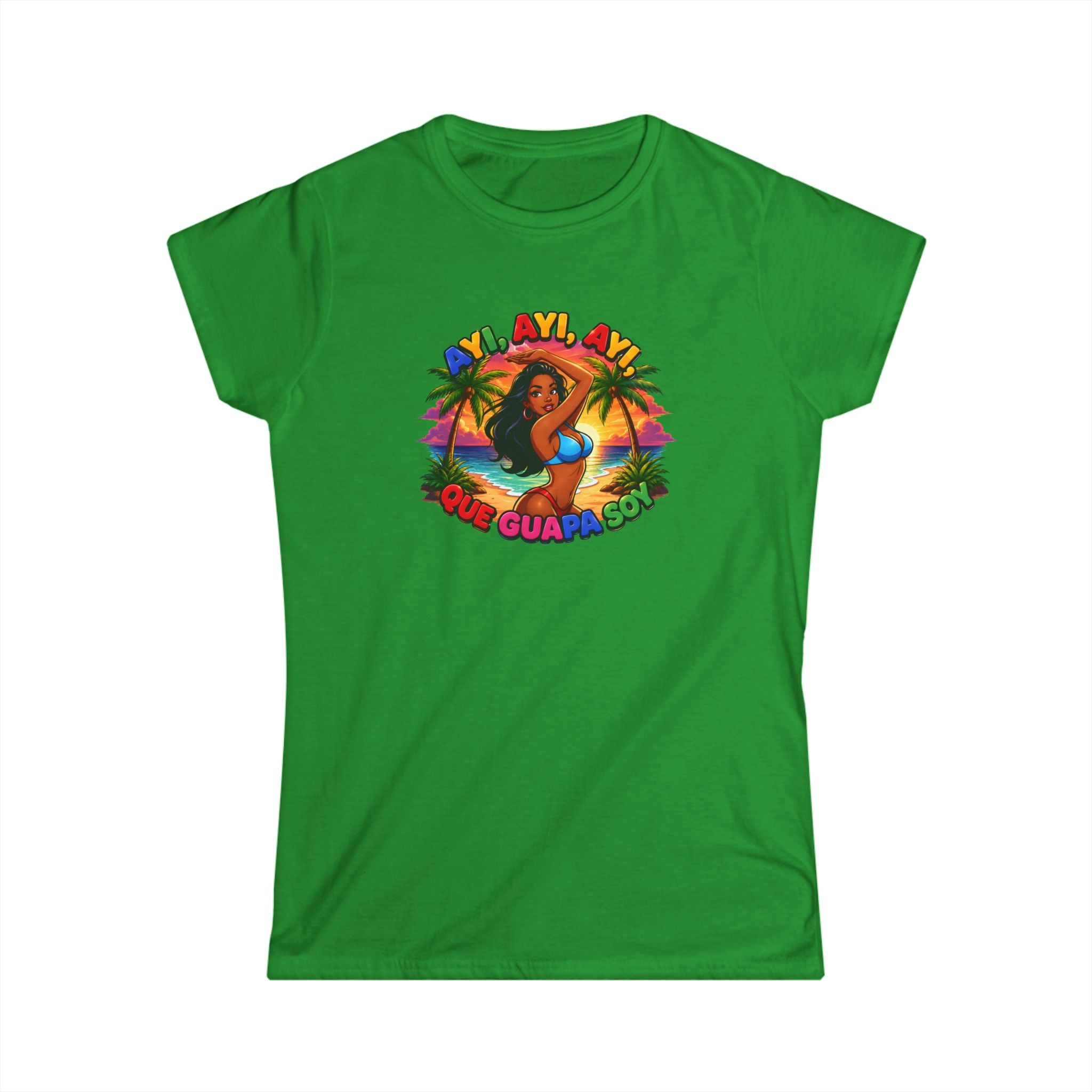 Women's Tee — Tropical ''Ayi, Ayi, Ayi Que GuapaSoy'' Beach Vibes Graphic Shirt