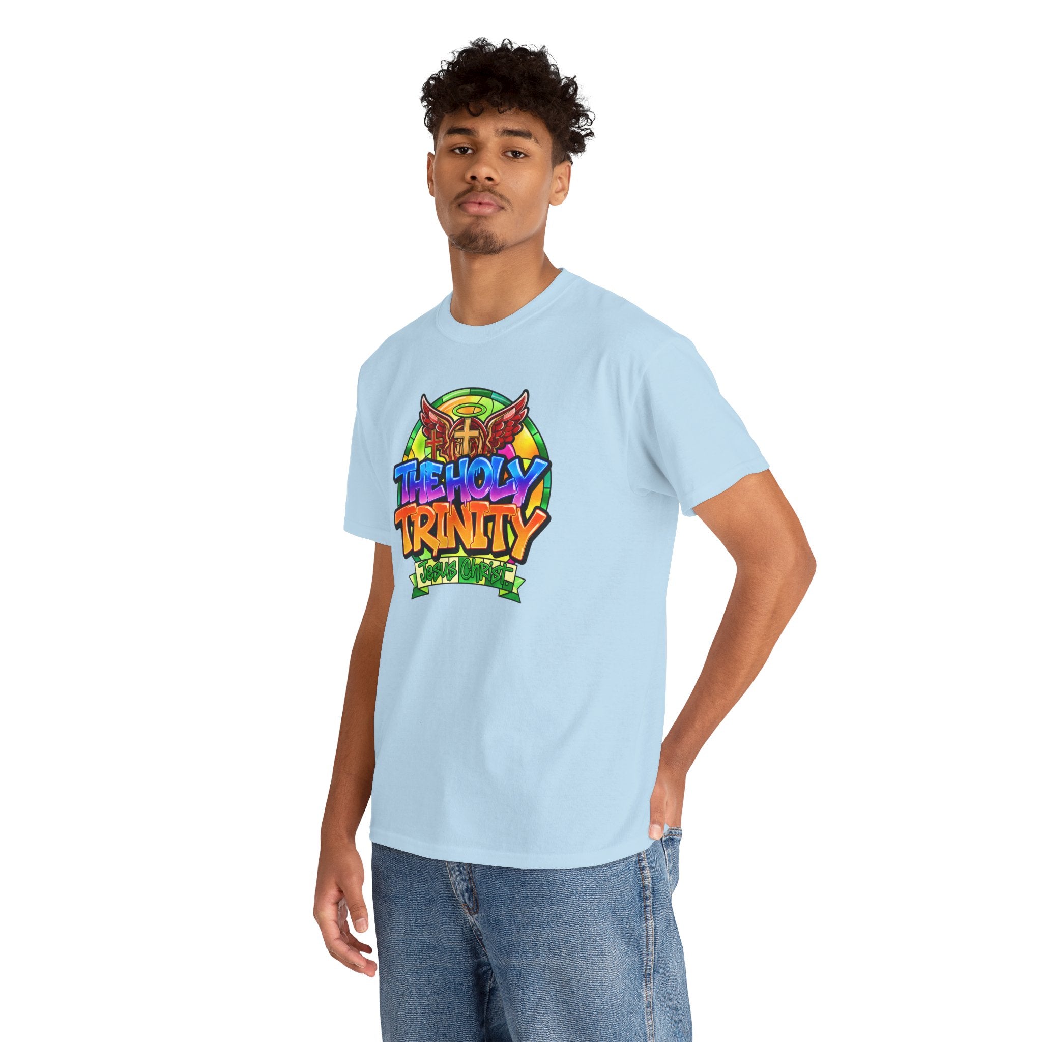 Holy Trinity Graphic Tee — Colorful Faith-Inspired Streetwear T-Shirt