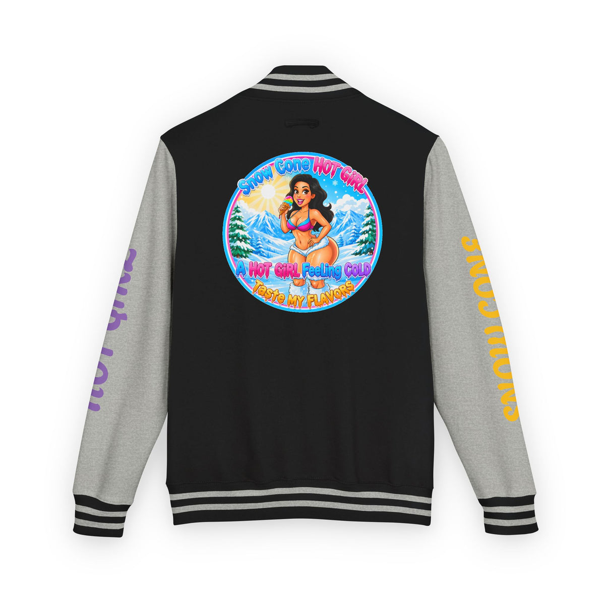 Letterman Jacket — 'SnowCone, Hot Girl' Retro Beach Graphic