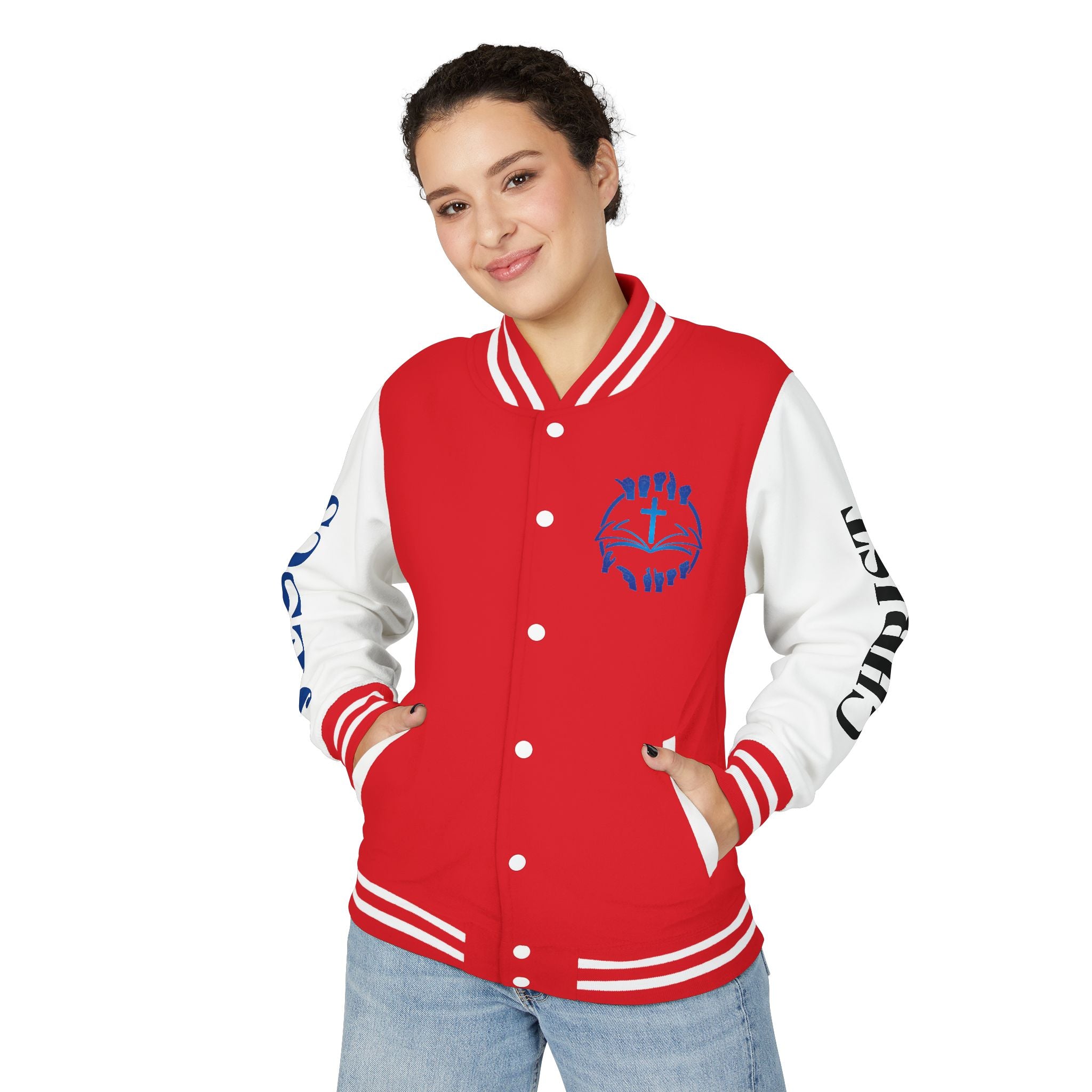 Christian Cross Letterman Jacket — Faith Crewneck Varsity Jacket