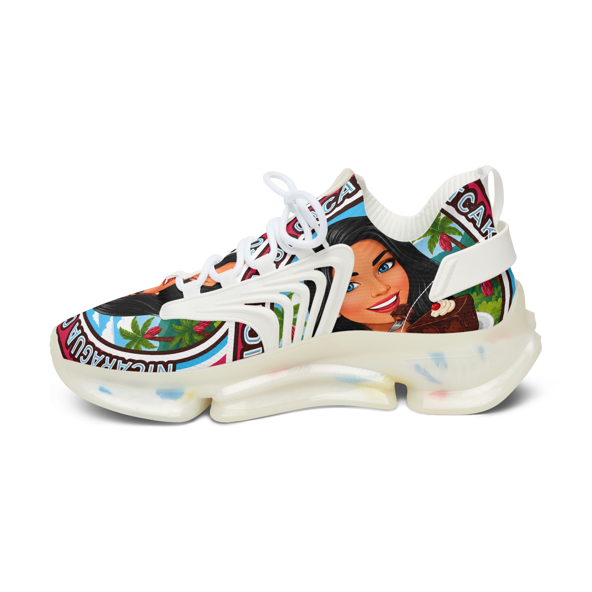 Women’s Mesh Sneakers — Retro "Nicaragua Cacao Shortcake" Graphic Athletic Shoes