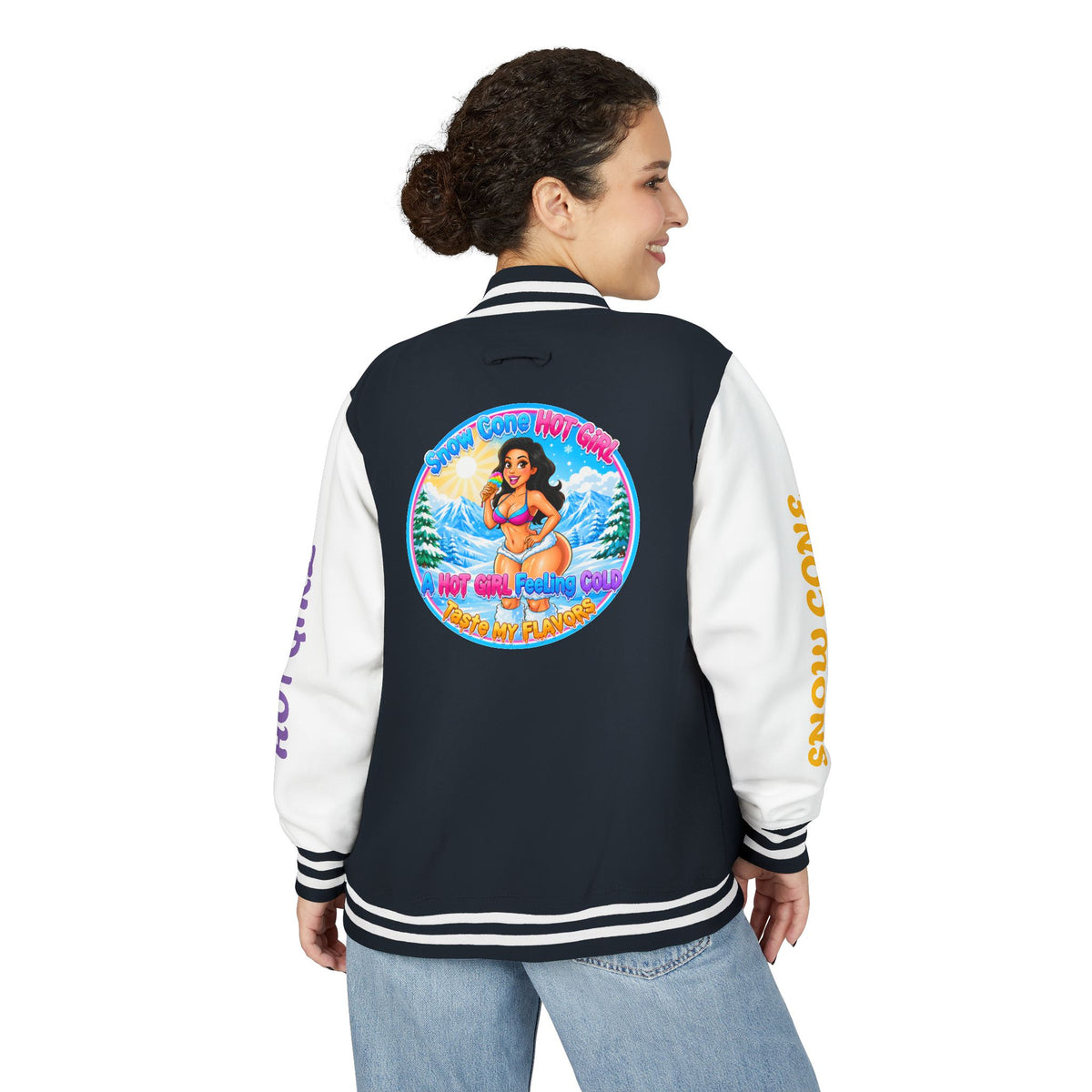 Letterman Jacket — 'SnowCone, Hot Girl' Retro Beach Graphic