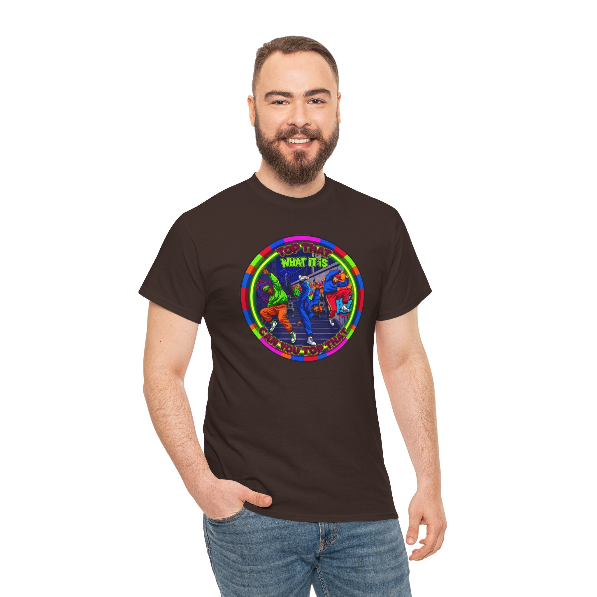 Dance Crew T-Shirt – "Top That What It Is" Retro Neon Graphic Tee