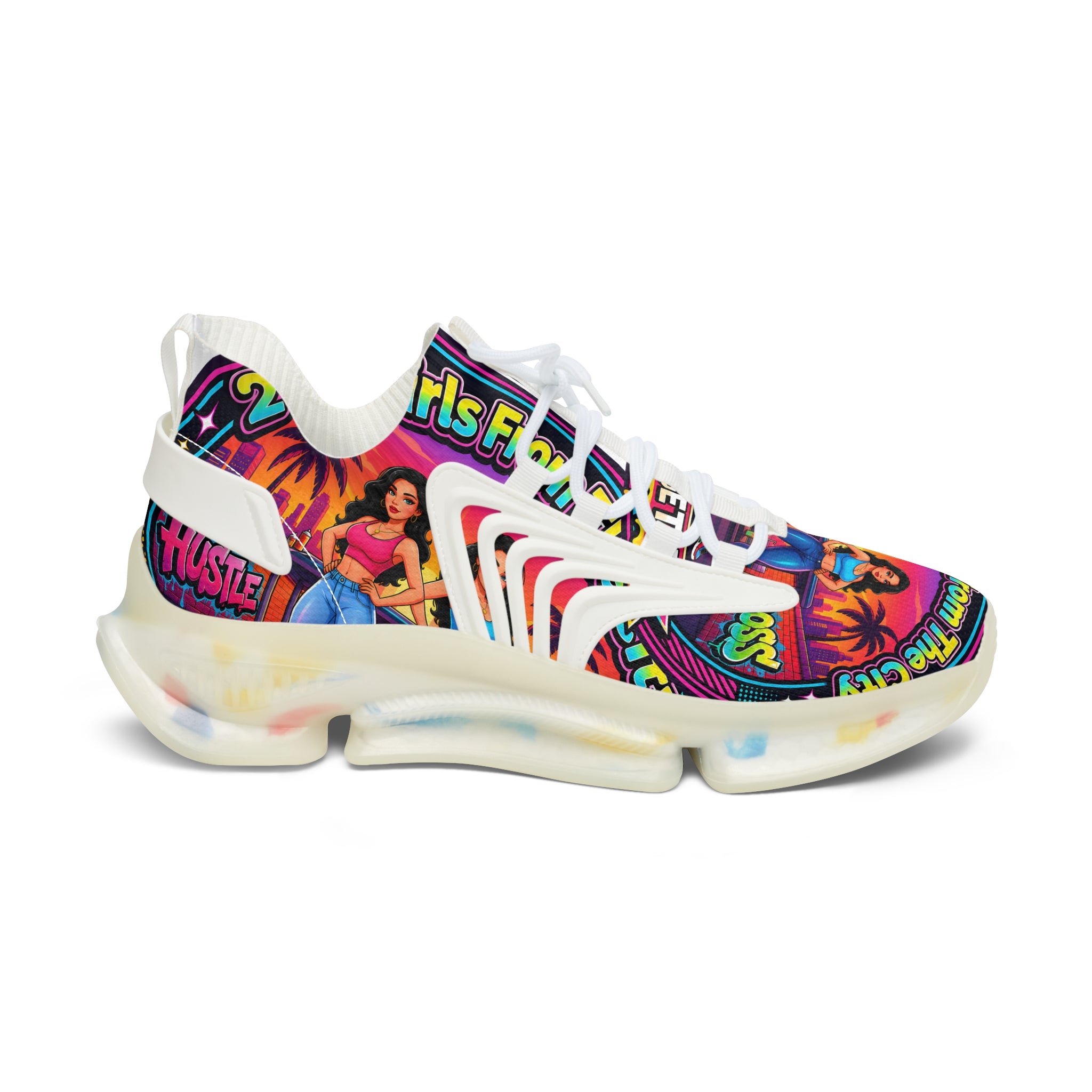 Women’s Mesh Sneakers — Colorful Retro '2Fly Girls From The City' Graphic Athletic Shoes