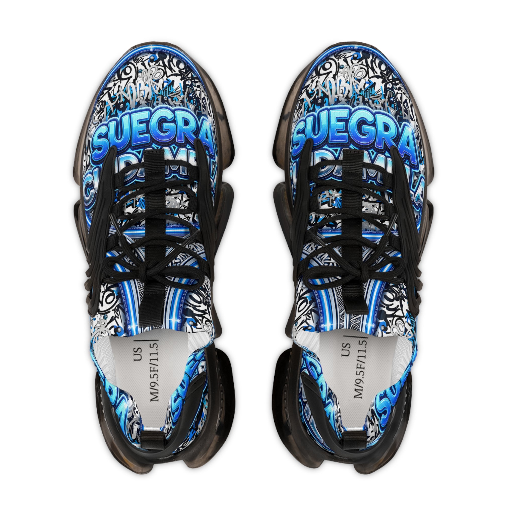 Mesh Sneakers — Blue 'SUEGRA CUIDAMELA' Graphic Athletic Shoes