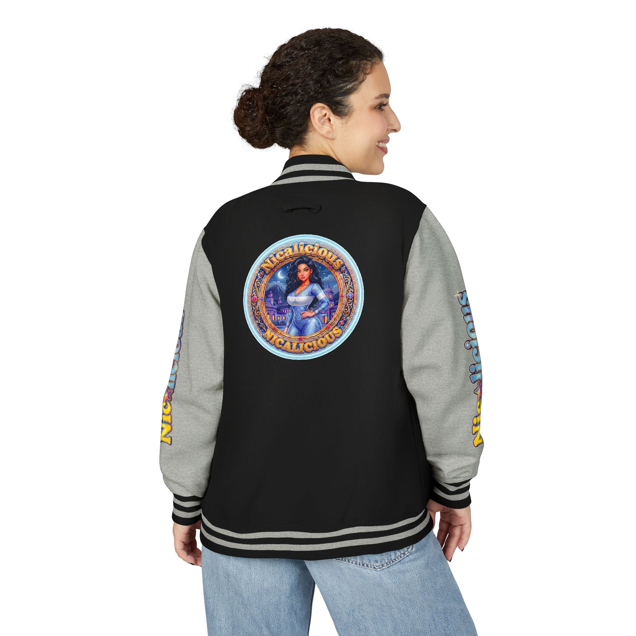 Letterman Jacket — 'Nicalicious' Graphic Varsity Jacket with Retro Badge