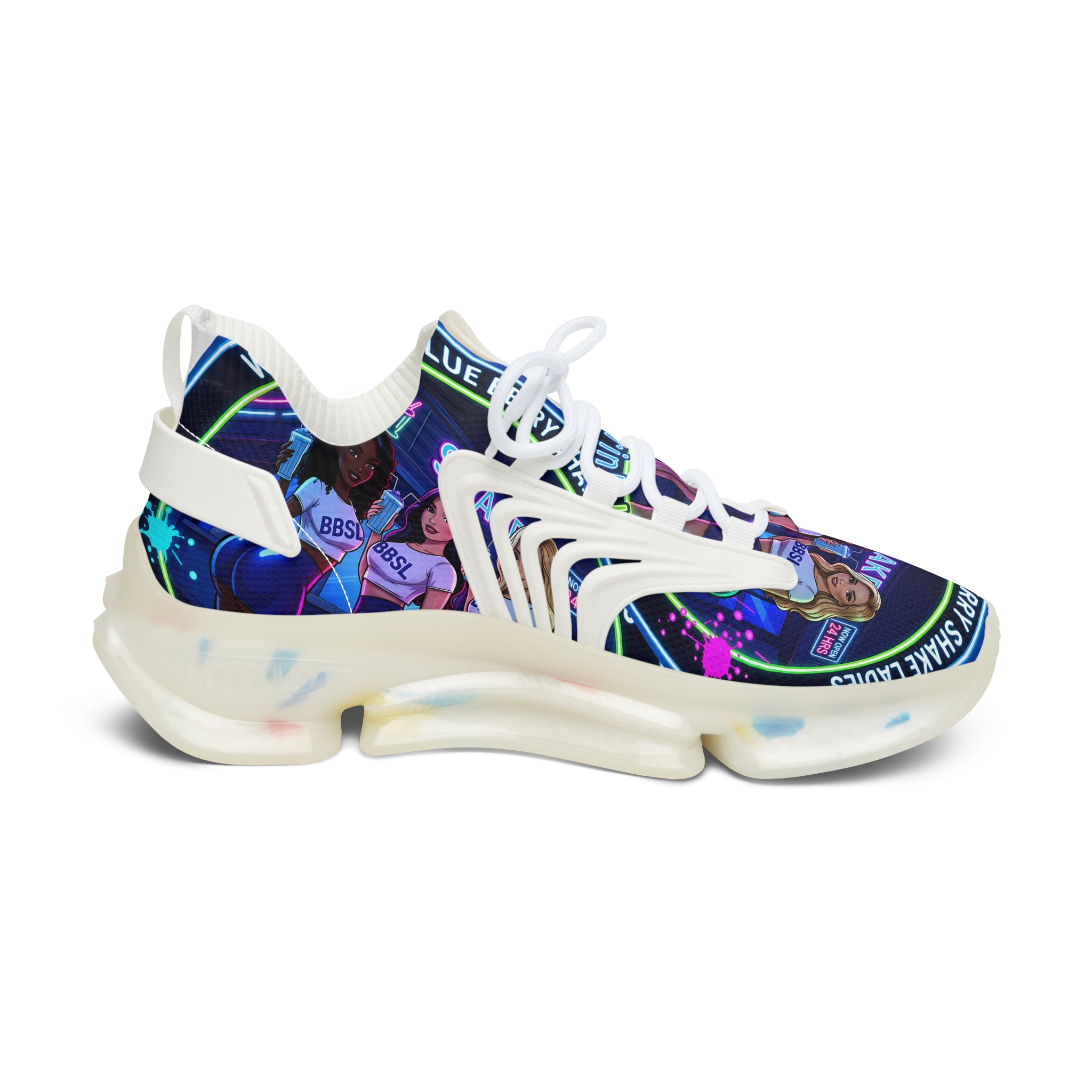 Graphic Mesh Sneakers — " We Are The Blueberry Shake Ladies "Colorful Pop Portrait Design for Women