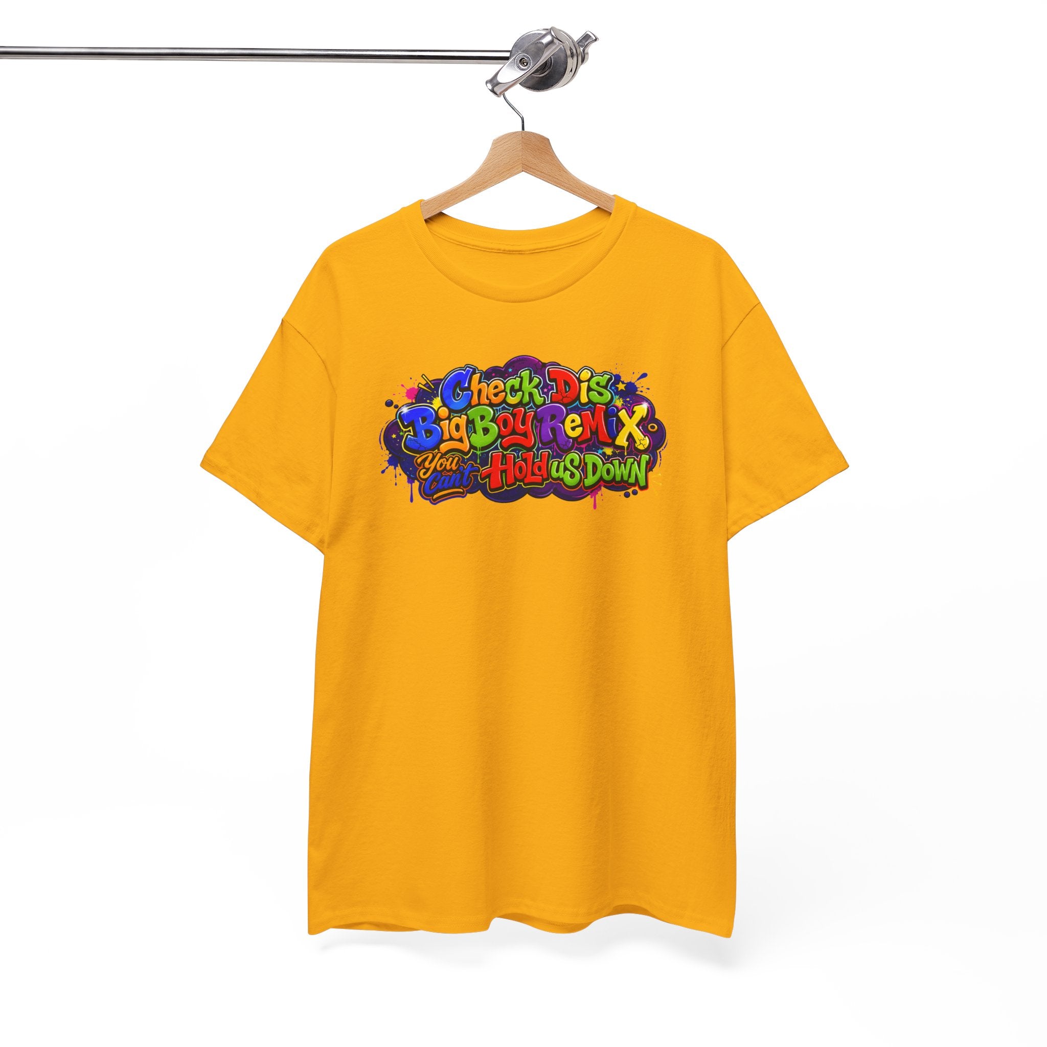 Graphic Tee — Colorful 'Check Dis Big Boy Remix' Retro Street Art T-Shirt