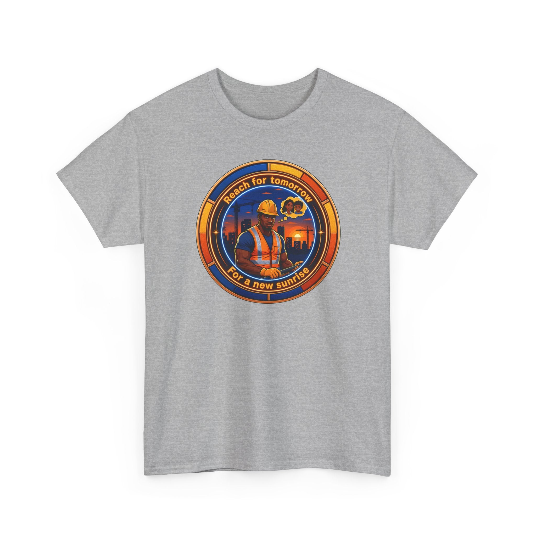 Construction Worker Sunset Tee — “Reach for Tomorrow ” Safety Crew T-Shirt