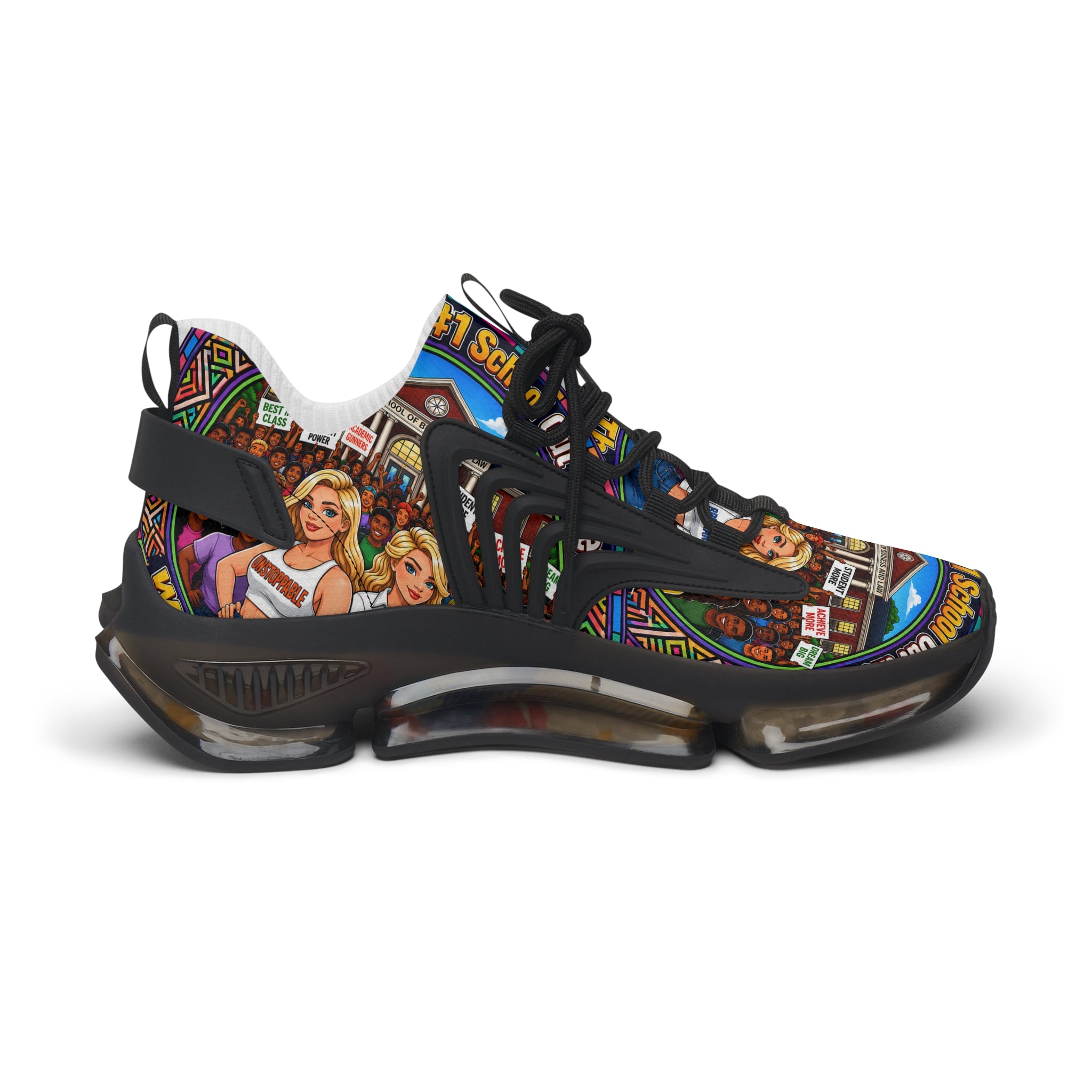 Women's Mesh Sneakers — Colorful Retro School Girl Graphic Athletic Shoes