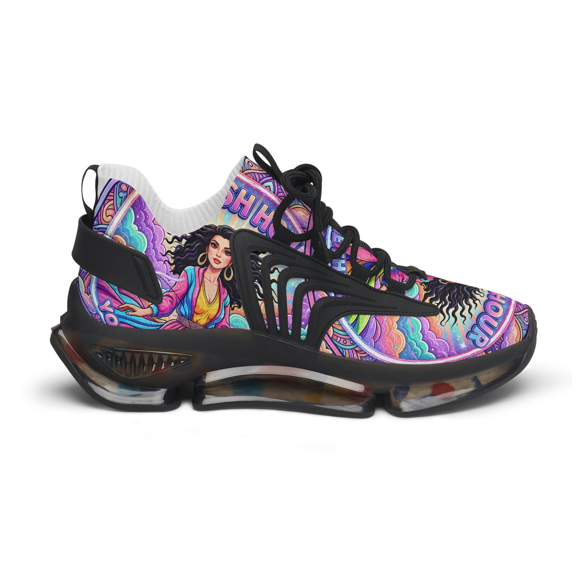 Mesh Sneakers — "Rush Hour "Vibrant Boho Goddess Graphic Women’s Athletic Shoes