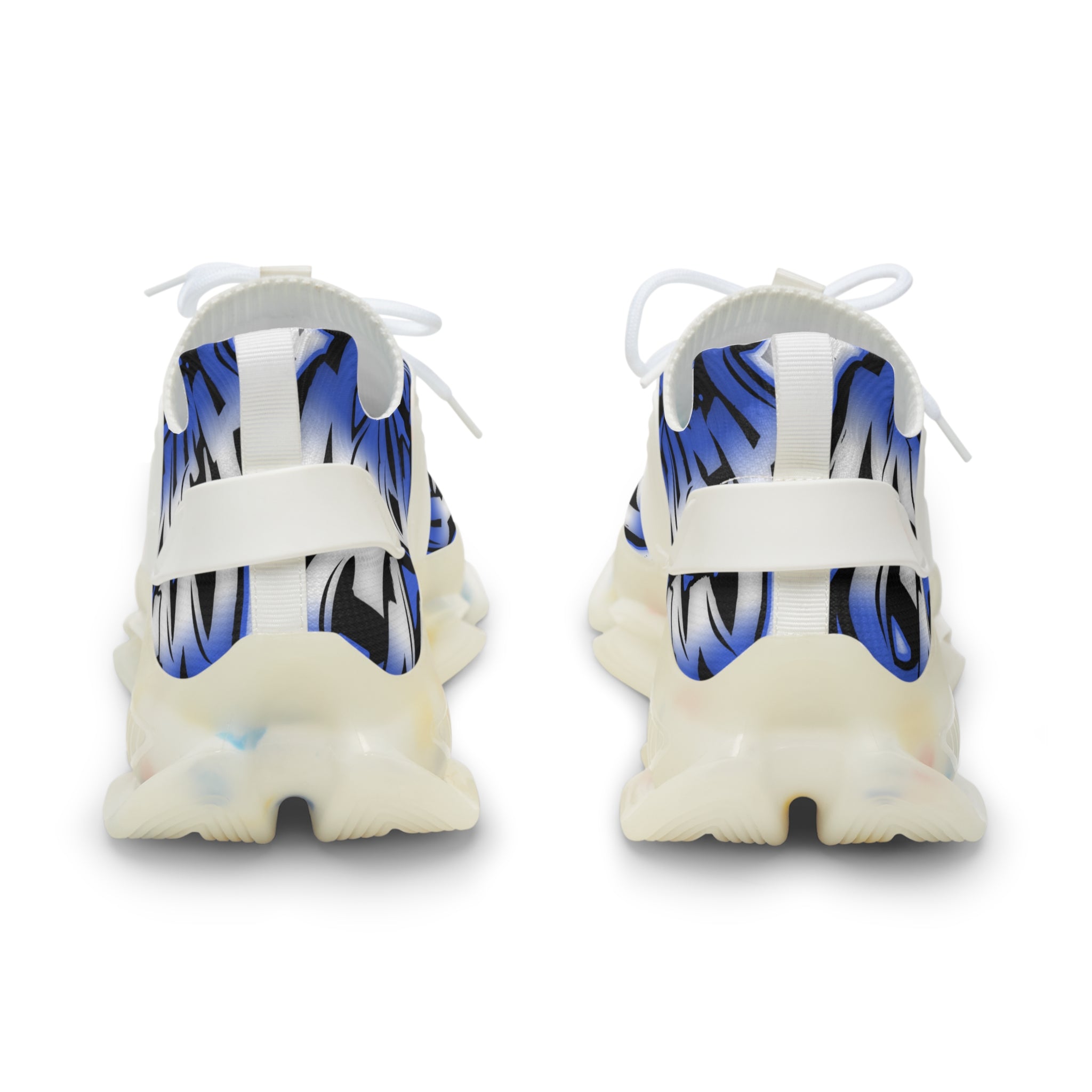 Men's Blue Graffiti Mesh Sneakers — "Straight Money Crew" Breathable Streetwear Athletic Shoes