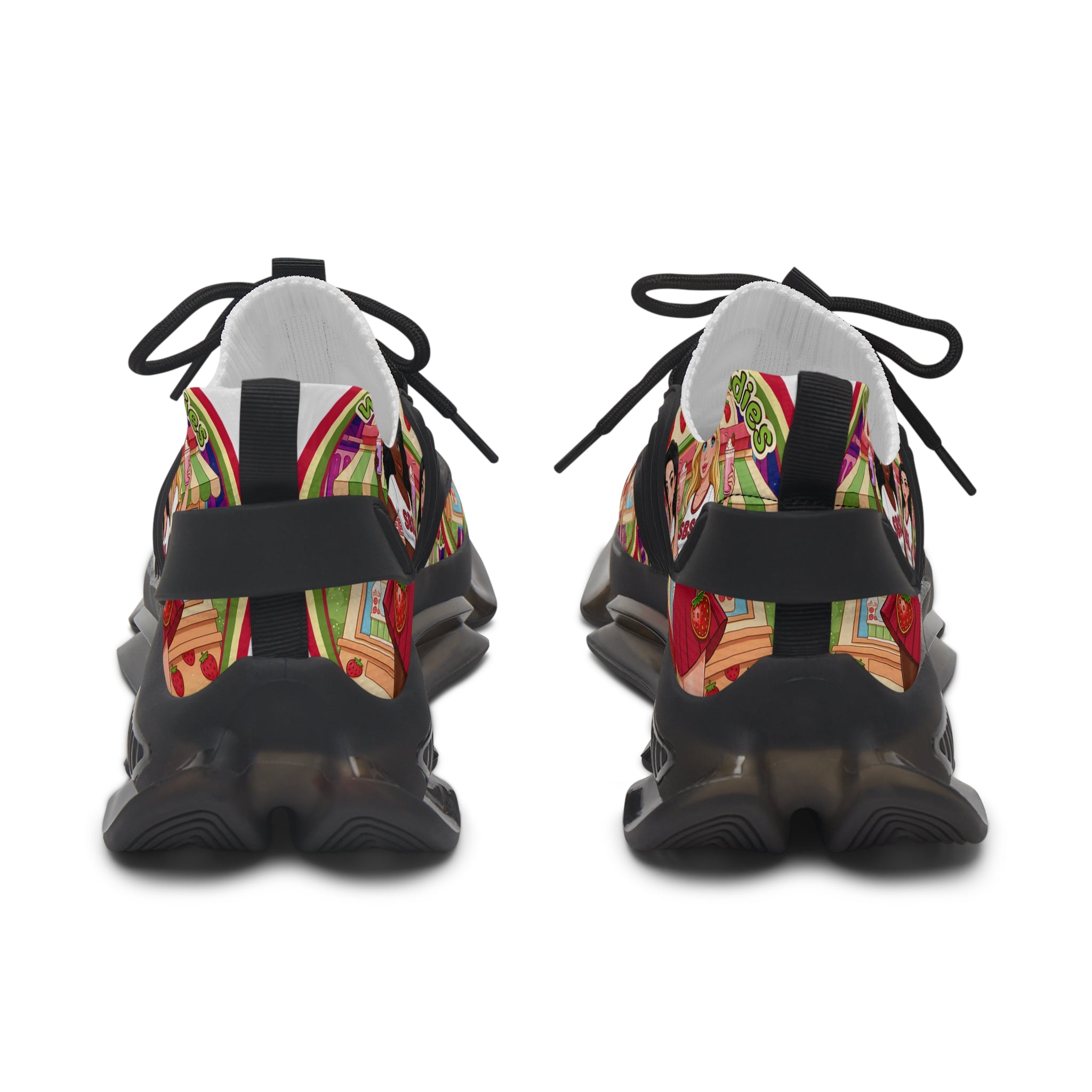 Women's Mesh Sneakers  "Strawberry Shake "— Colorful Retro Doll Print Athletic Shoes