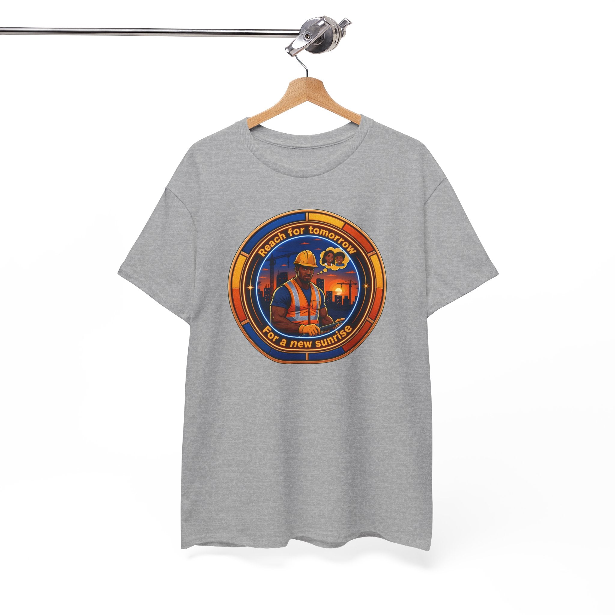 Construction Worker Sunset Tee — “Reach for Tomorrow ” Safety Crew T-Shirt