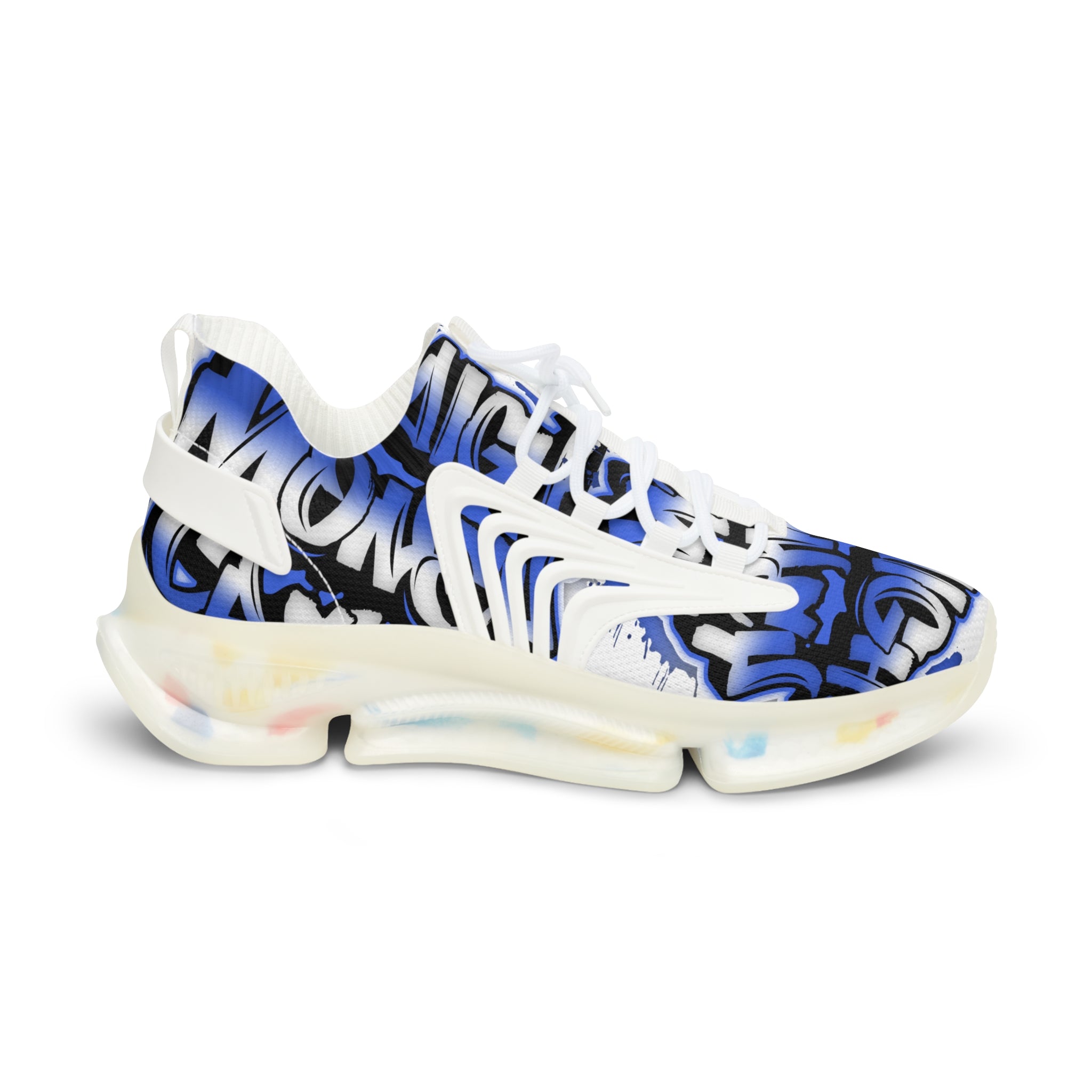 Men's Blue Graffiti Mesh Sneakers — "Straight Money Crew" Breathable Streetwear Athletic Shoes