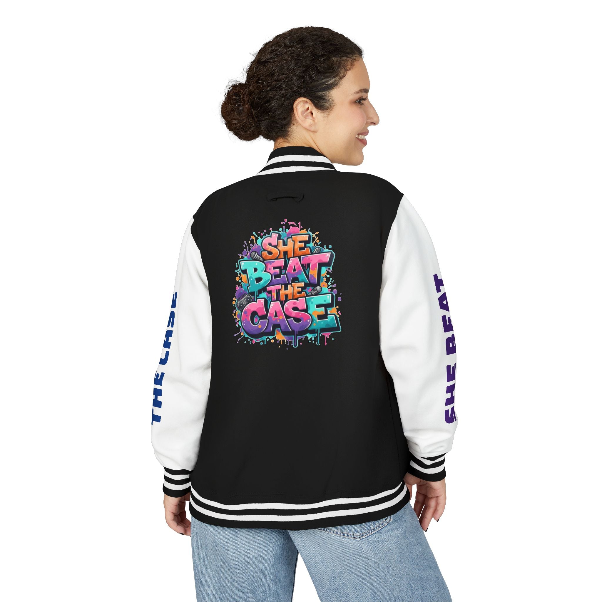 Letterman Jacket — “She Beat the Case” Colorful Graffiti Backprint