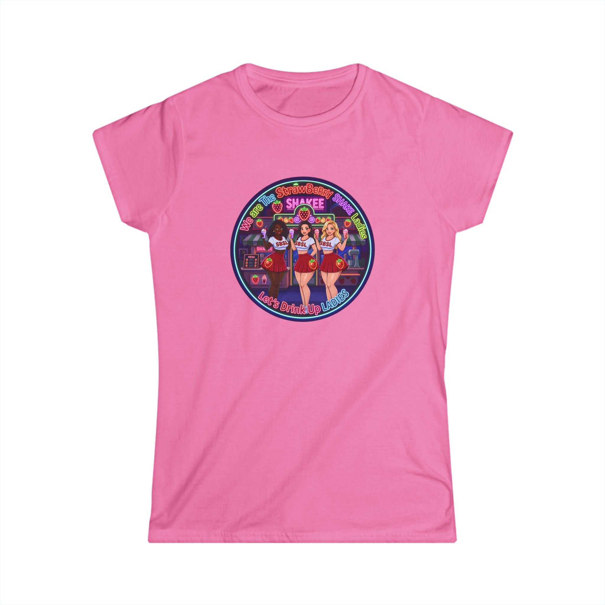 Women's Tee — Retro Pinup 'We Are The Strawberry Shake Ladies"' Band Graphic Tee