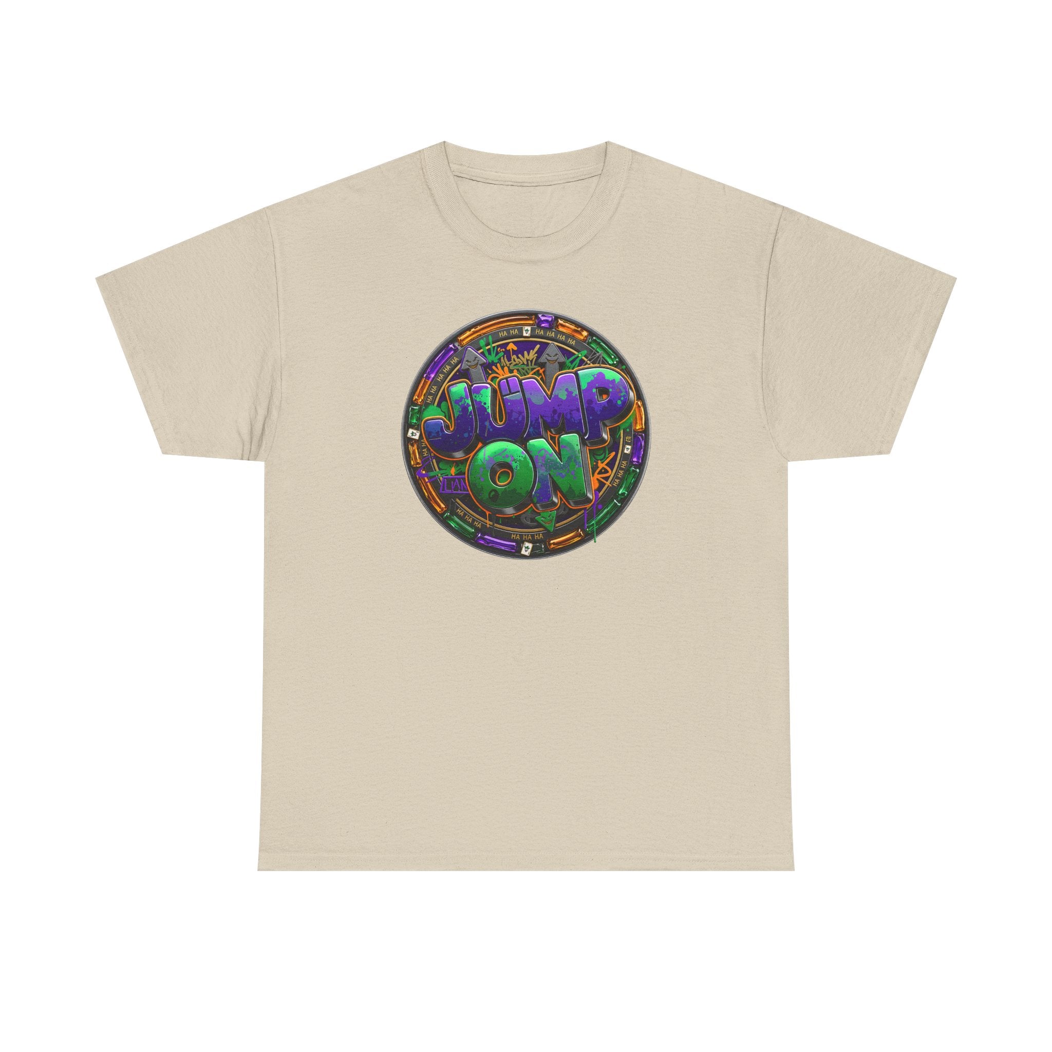 " Jump On" Circle Graphic Tee — Retro Neon Streetwear T-Shirt