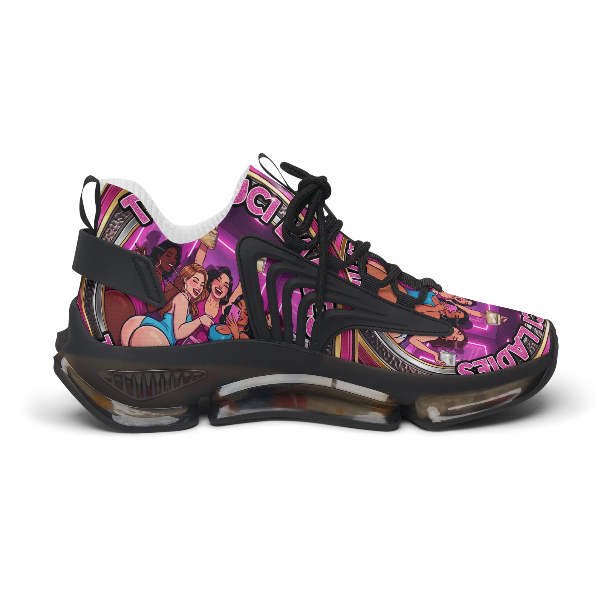 Mesh Sneakers —" The Tuci Ladies " Retro Pink Disco Club Graphic Women's Athletic Shoes