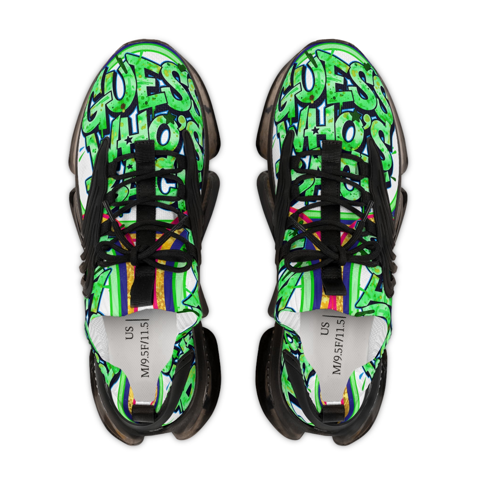 Men's Mesh Sneakers — " Guess Who's Back" Bold Green Graffiti 'Guess Who's Next' Athletic Shoes