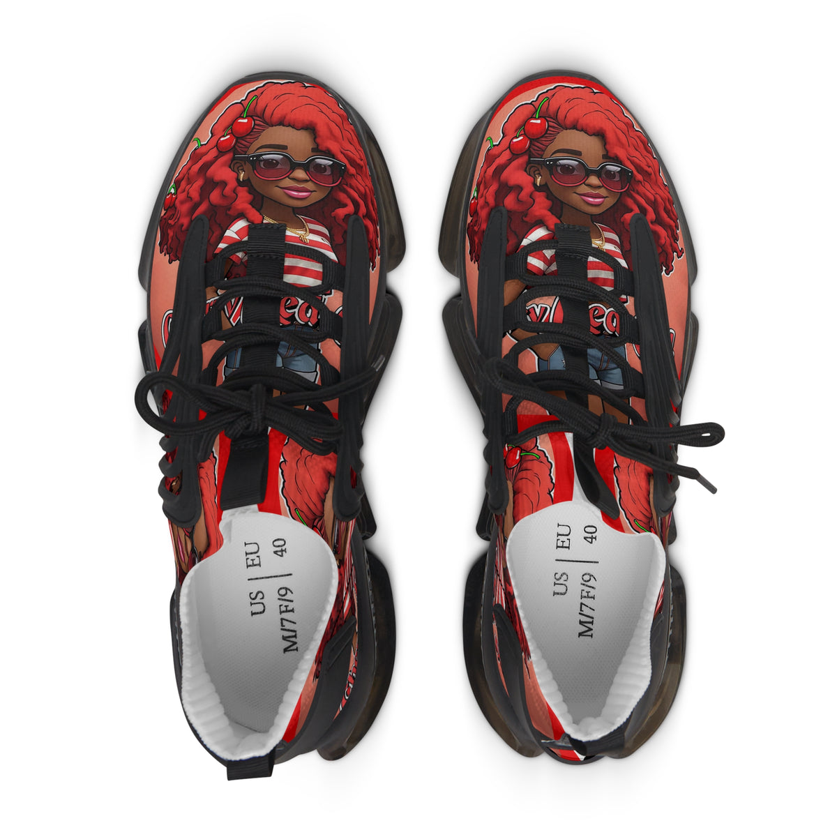 Red Curly-Haired Girl Athletic Sneakers — " Cherry Red Girl "Women's Fashion Mesh Shoes