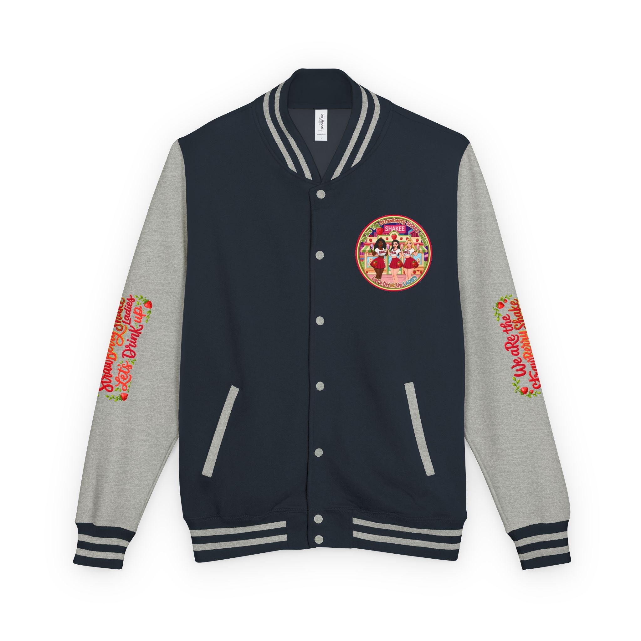 Letterman Jacket — " We Are The Strawberry Shake Ladies " Retro 'Shakee' Strawberry Girls Varsity Jacket