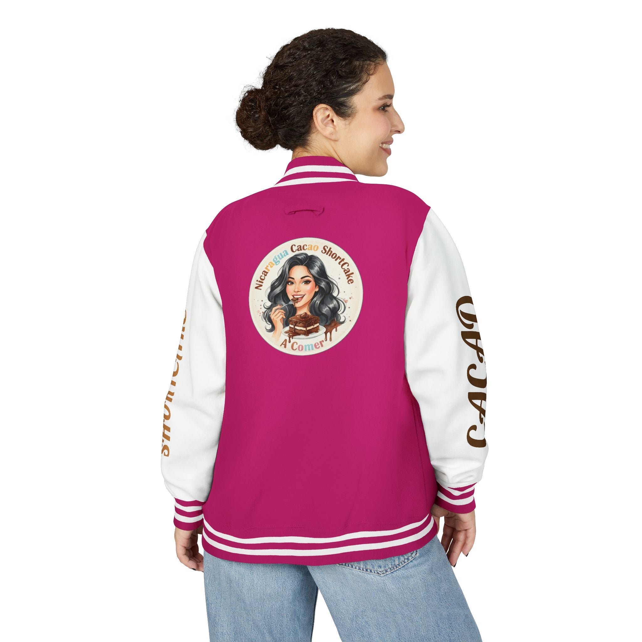 Vintage Pin-Up Letterman Jacket —Cacao Chocolate Shortcake Retro Logo Varsity Jacket