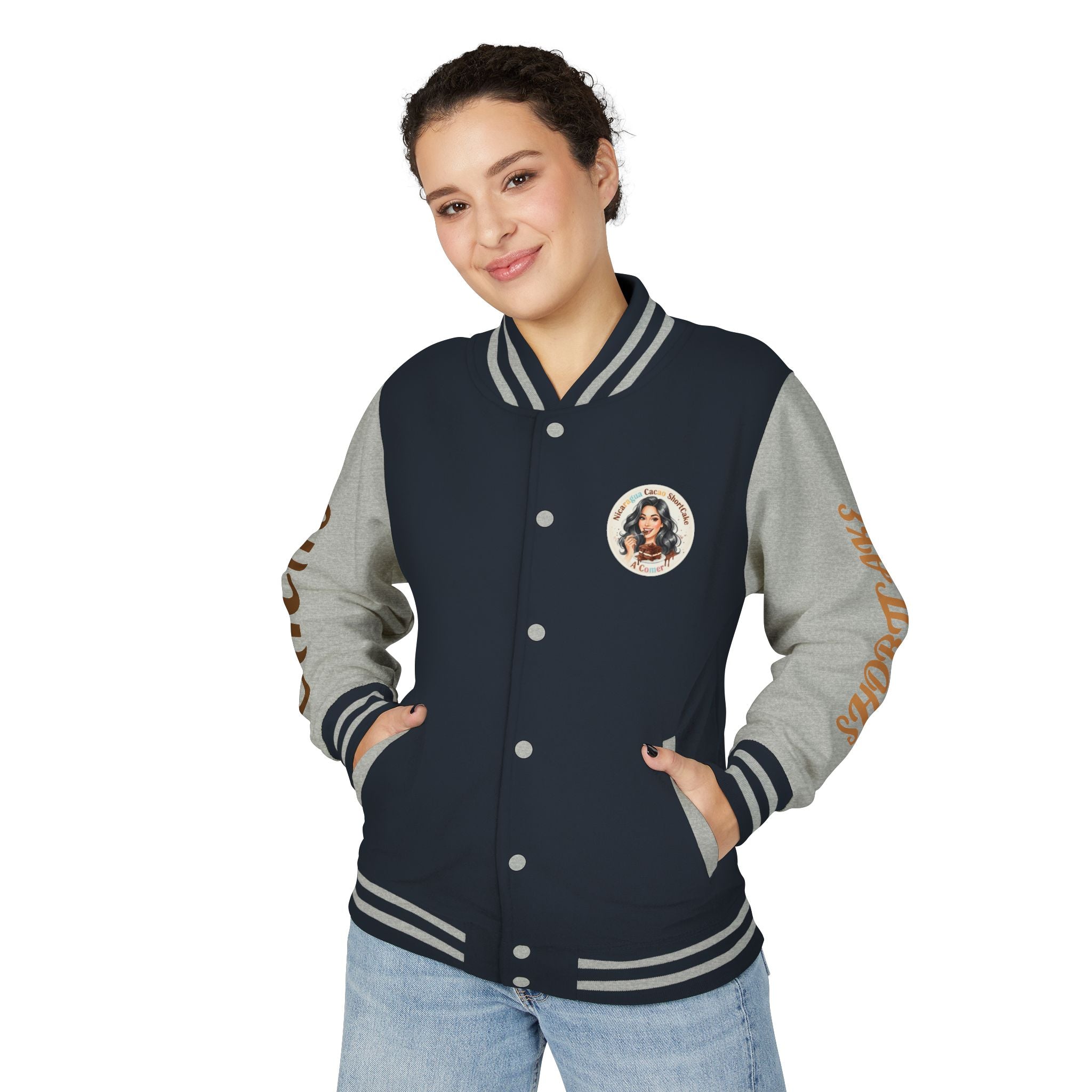 Vintage Pin-Up Letterman Jacket —Cacao Chocolate Shortcake Retro Logo Varsity Jacket
