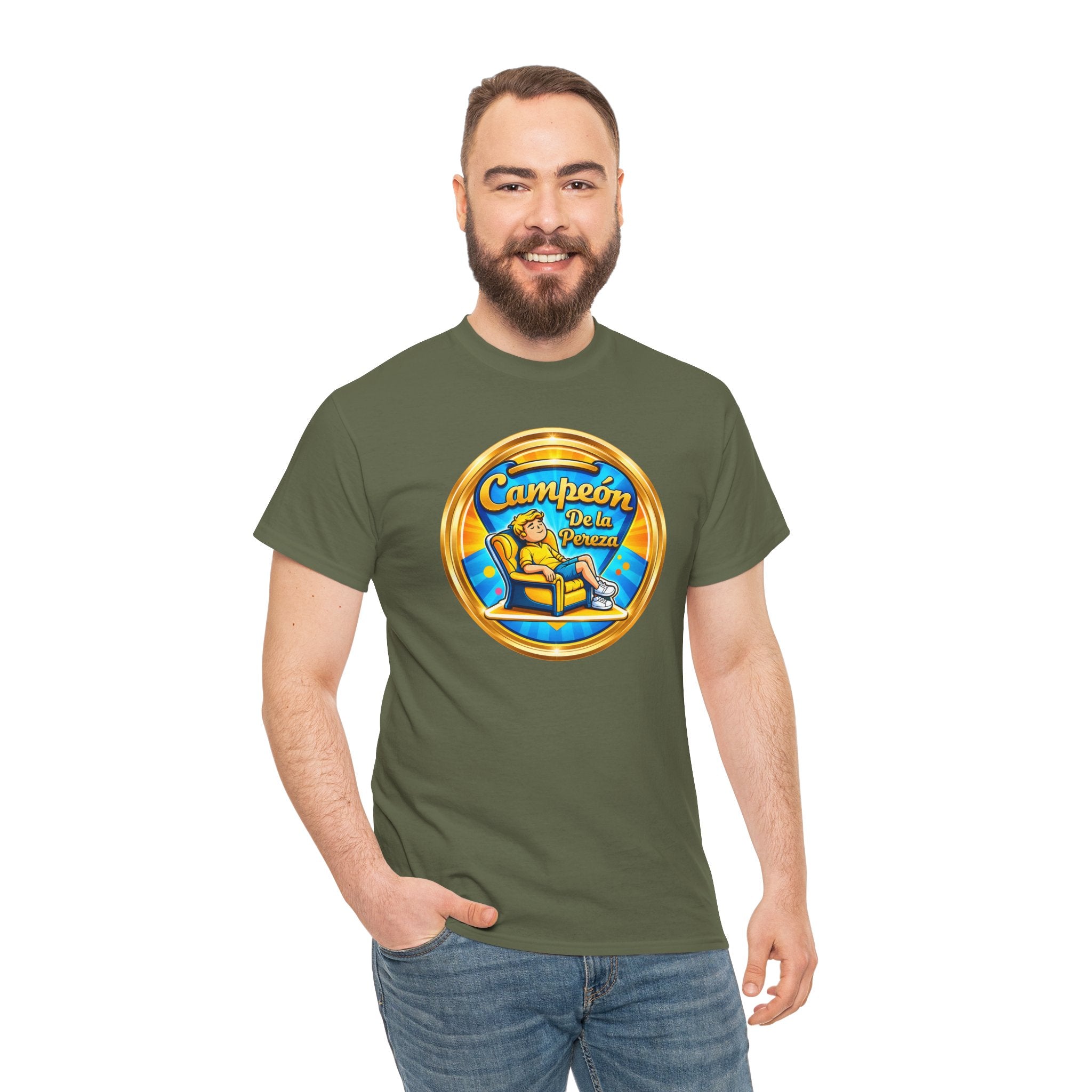 "Campeón De La Pereza" Tee — Gold Badge Adventure T‑Shirt