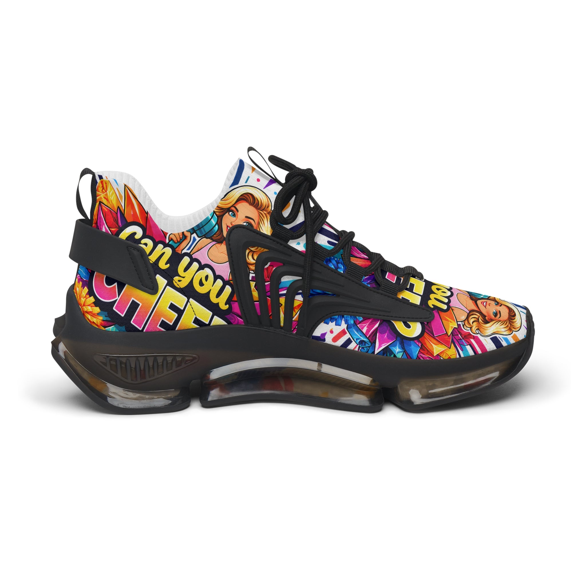 Women's Mesh Sneakers — Colorful Pop Art 'Can You Cheer Graphic Runner