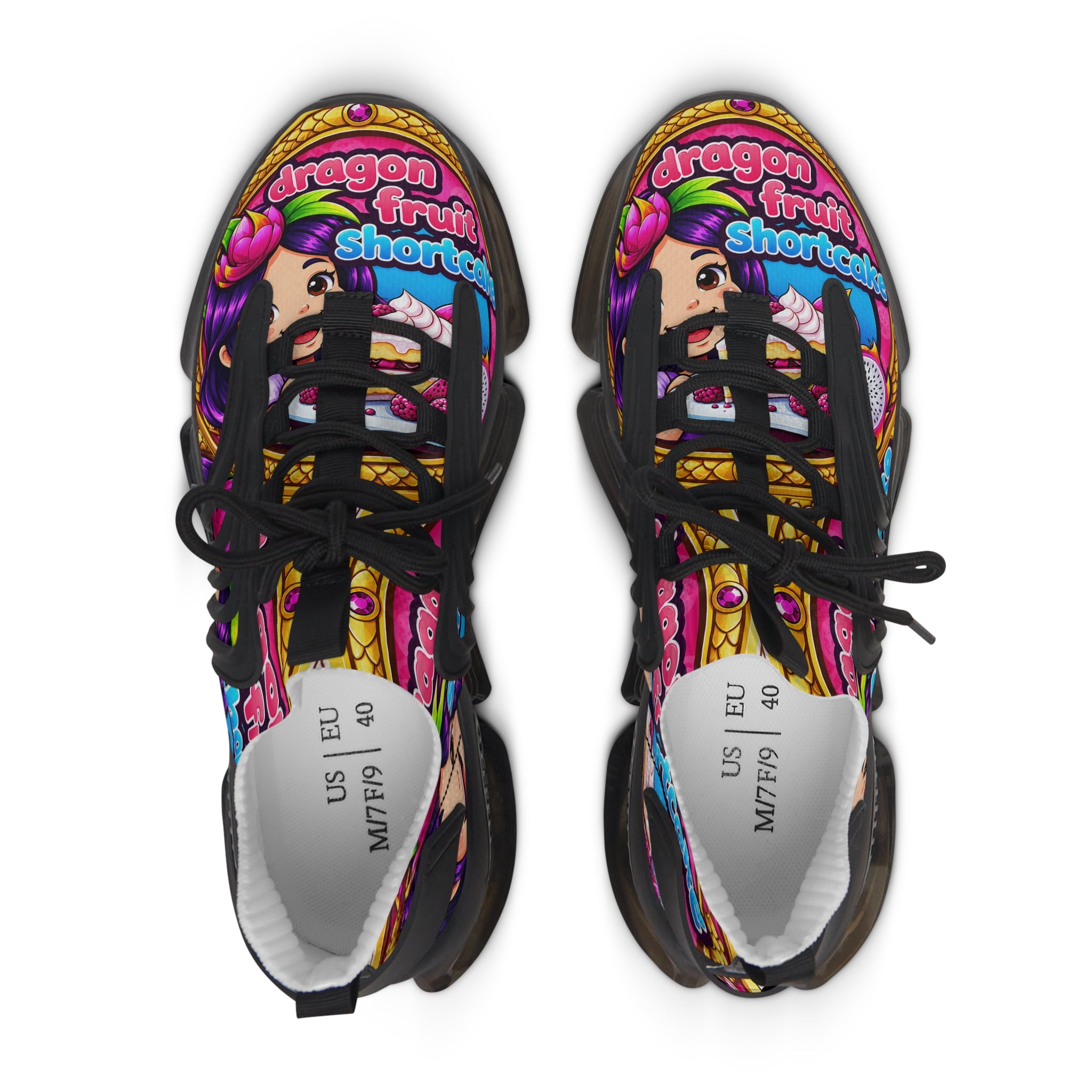 "Dragon Fruit Shortcake" Graphic Women's Mesh Sneakers — Colorful Cartoon Athletic Shoes