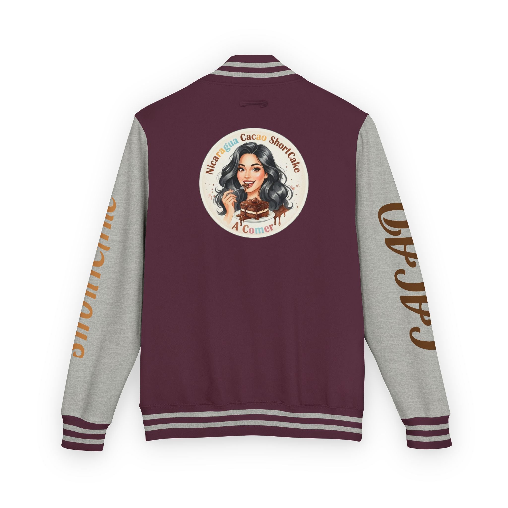 Vintage Pin-Up Letterman Jacket —Cacao Chocolate Shortcake Retro Logo Varsity Jacket