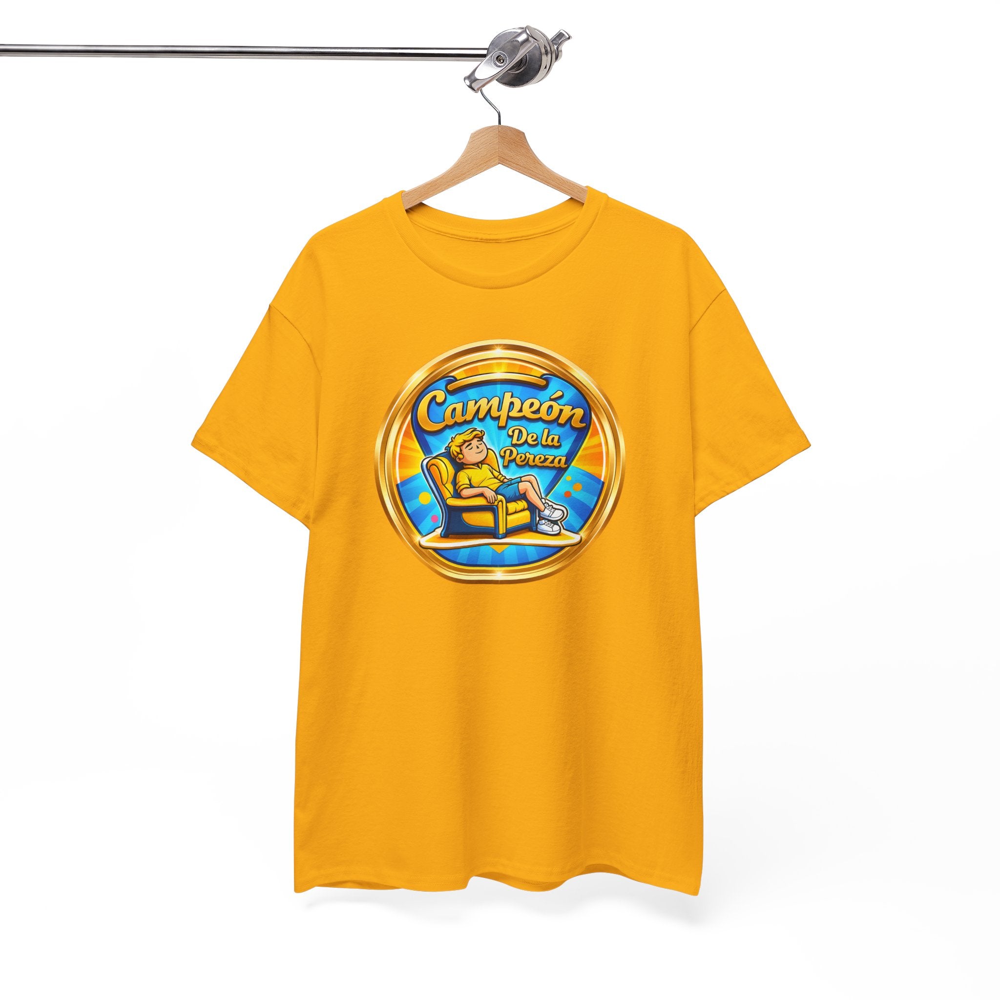 "Campeón De La Pereza" Tee — Gold Badge Adventure T‑Shirt