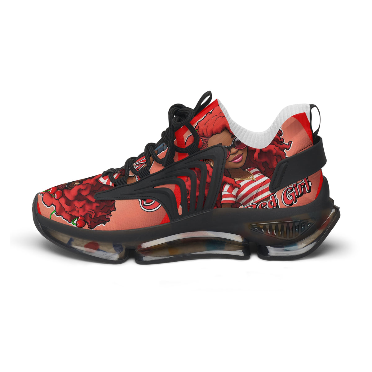 Red Curly-Haired Girl Athletic Sneakers — " Cherry Red Girl "Women's Fashion Mesh Shoes
