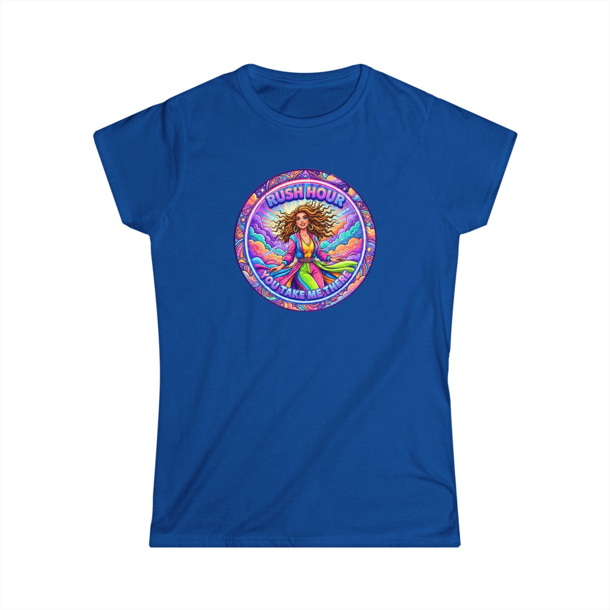 Women's Tee — “Rush Hour” Colorful Retro Hippie Graphic