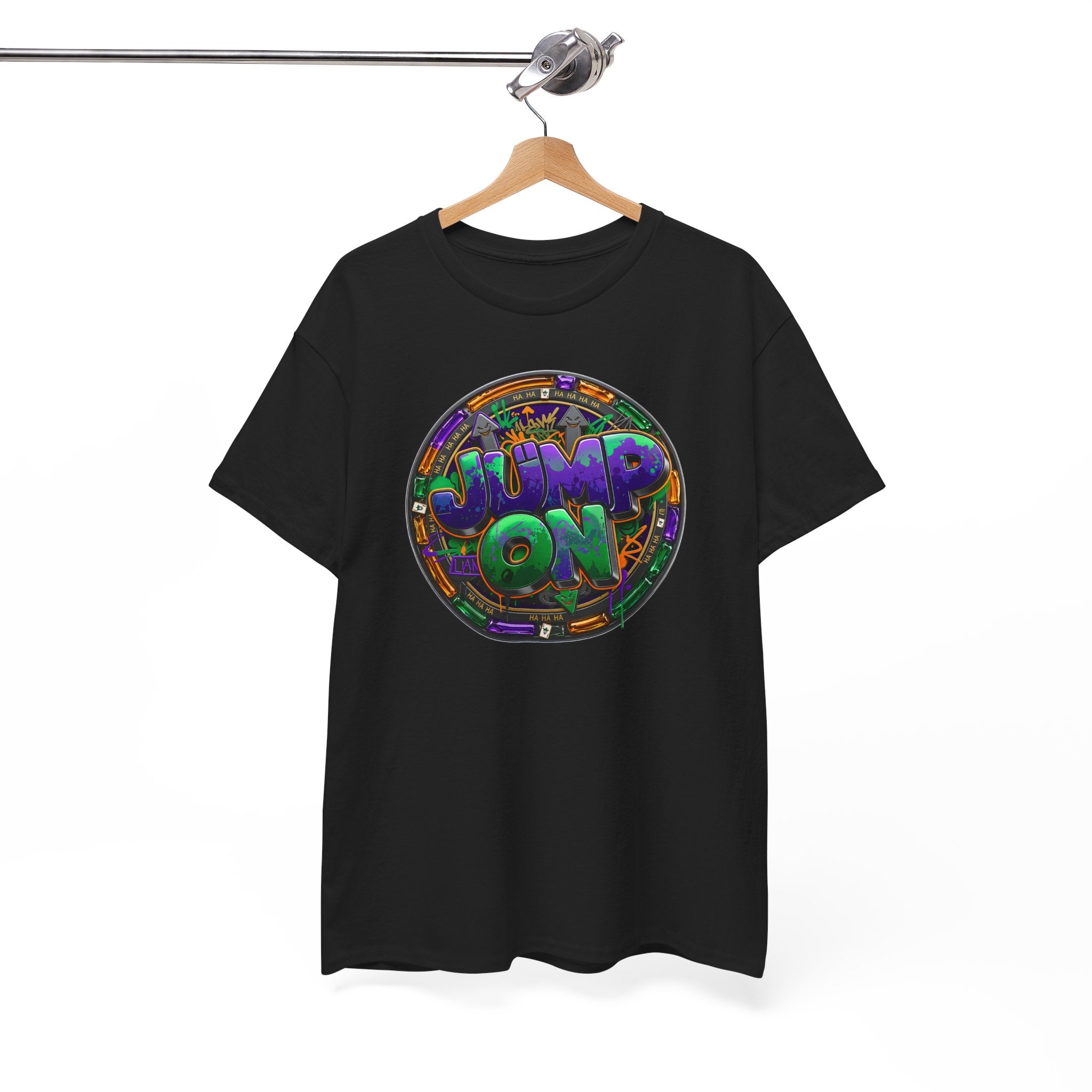 " Jump On" Circle Graphic Tee — Retro Neon Streetwear T-Shirt