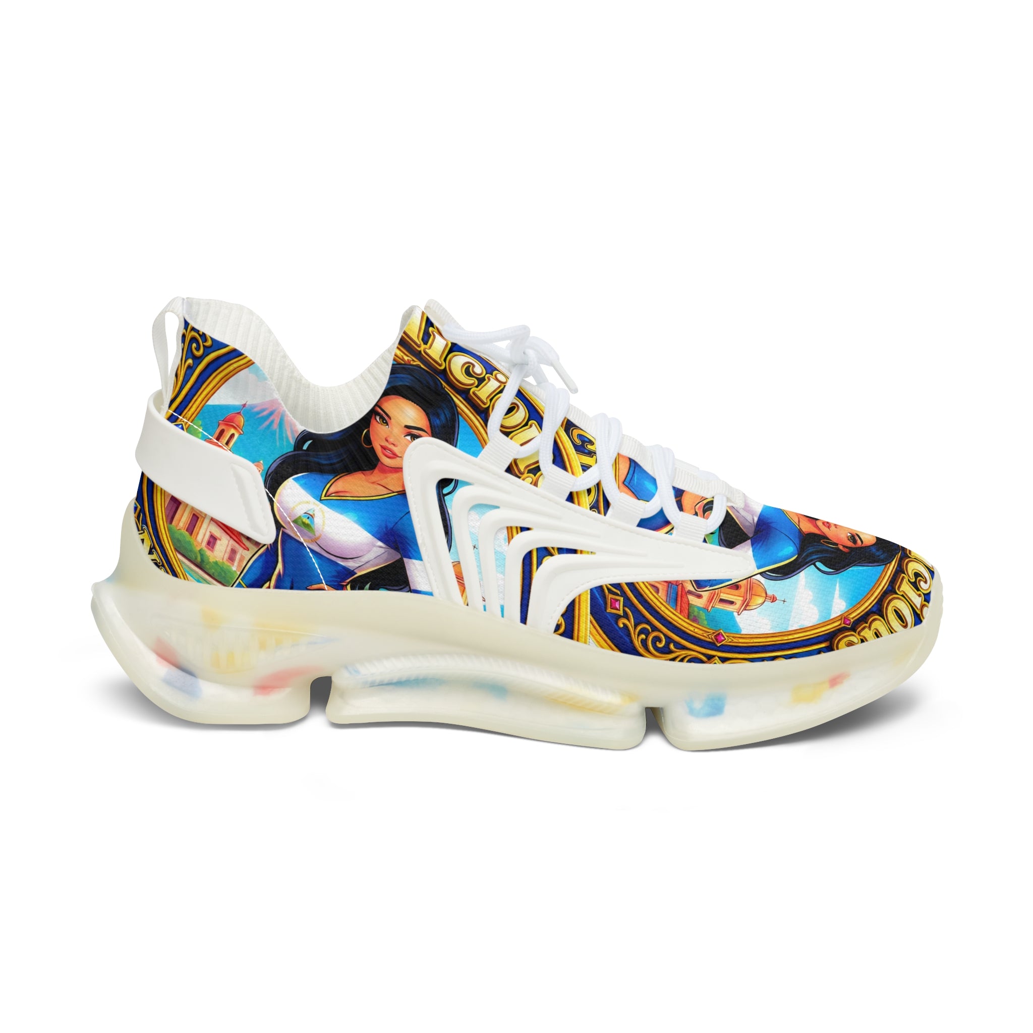 Mesh Sneakers — " Nicalicious "Vintage Pin-Up Label Print Women's Athletic Shoes