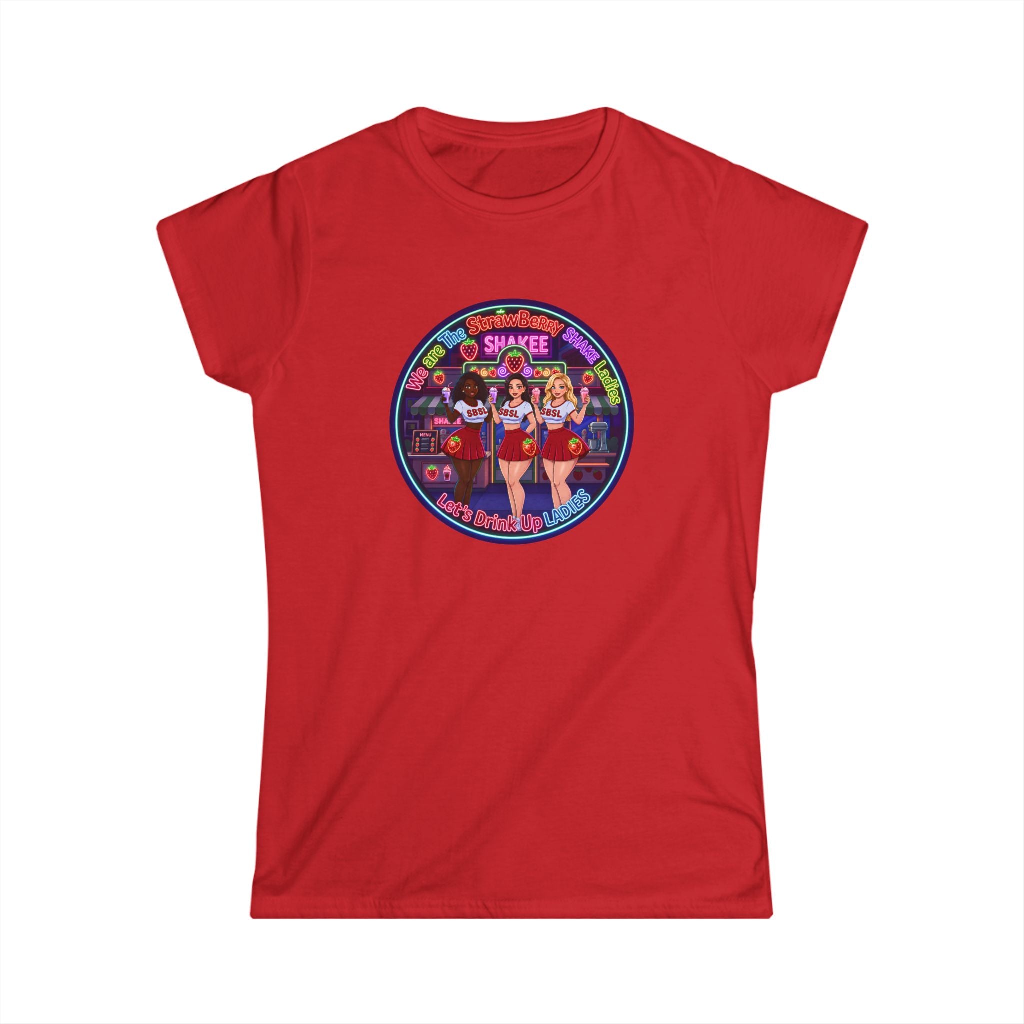 Women's Tee — Retro Pinup 'We Are The Strawberry Shake Ladies"' Band Graphic Tee