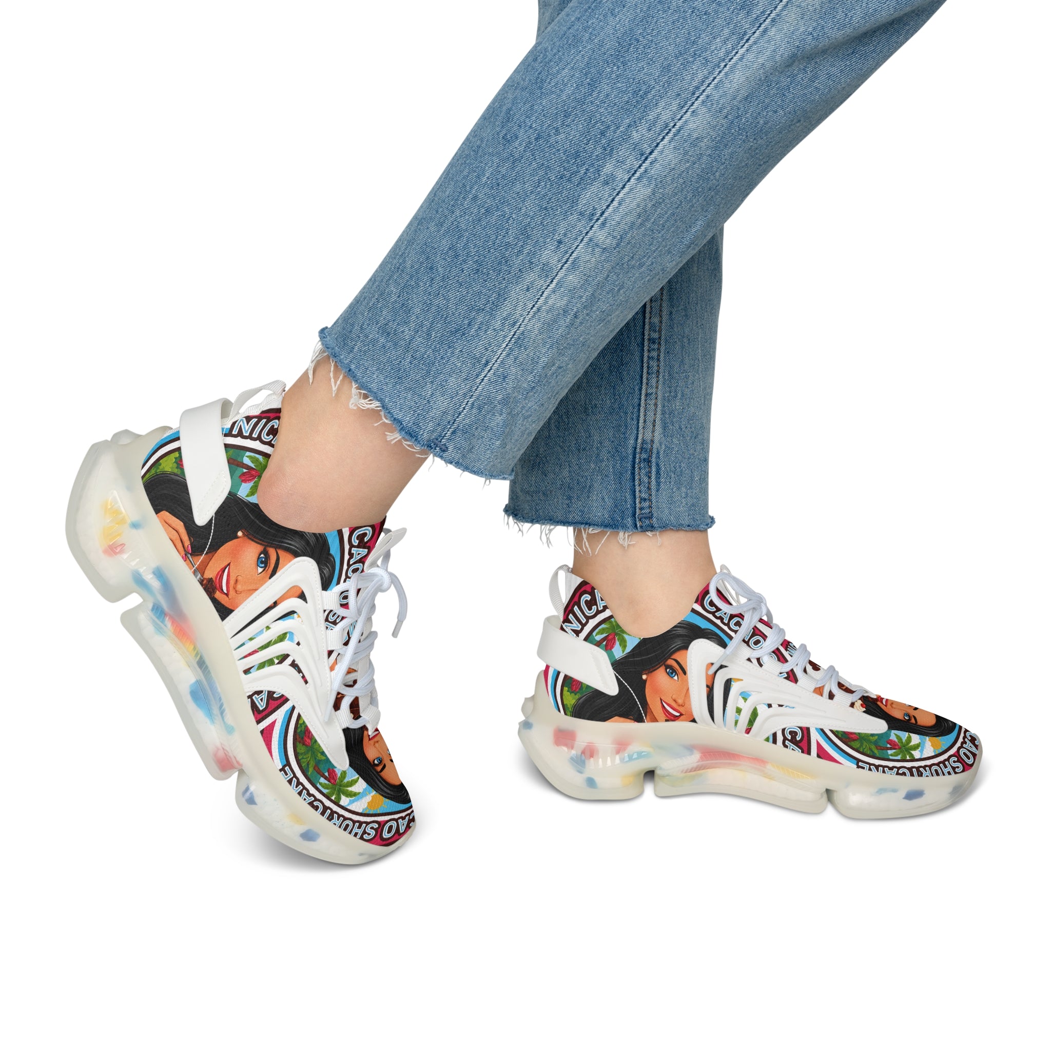 Women’s Mesh Sneakers — Retro "Nicaragua Cacao Shortcake" Graphic Athletic Shoes