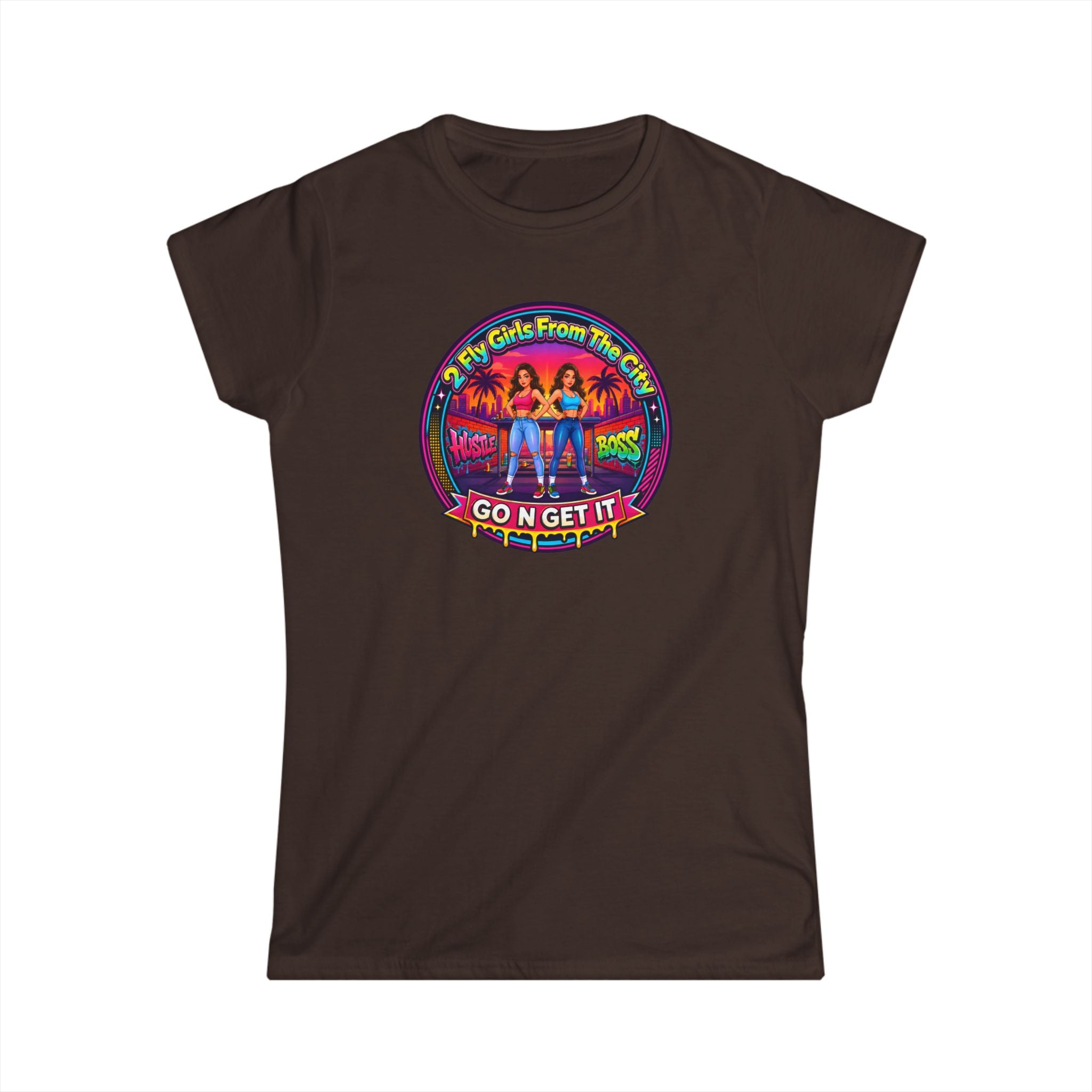 Go N Get It Women’s Tee — “2 Fly Girls From The City" ” Retro Graphic Shirt