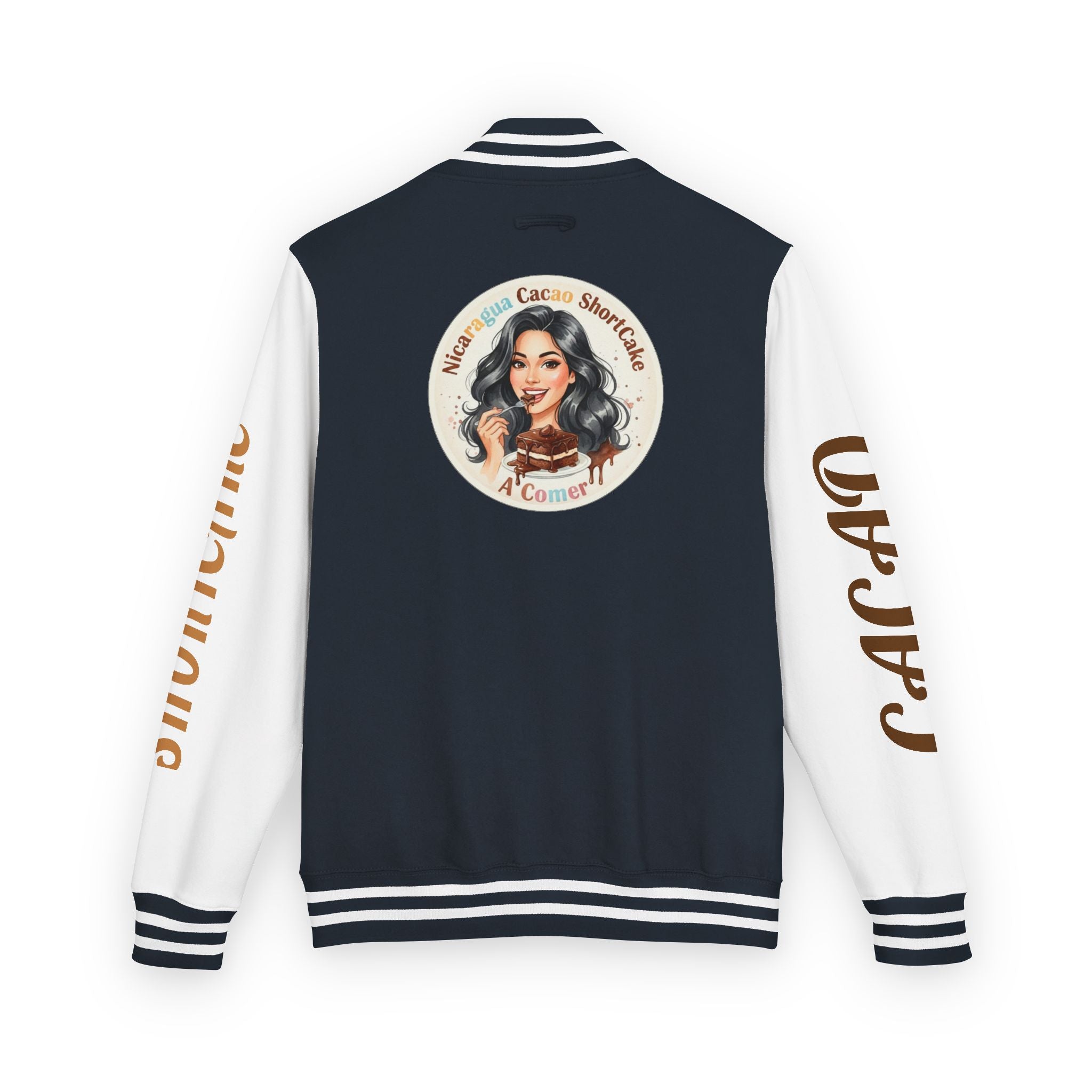 Vintage Pin-Up Letterman Jacket —Cacao Chocolate Shortcake Retro Logo Varsity Jacket