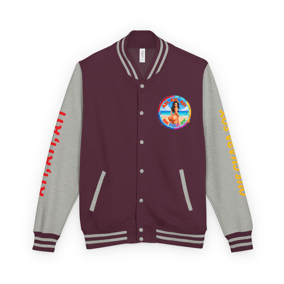 Letterman Jacket – Retro Beach Pinup Varsity Jacket with 'Ayi Ayi Ayi' Graphic