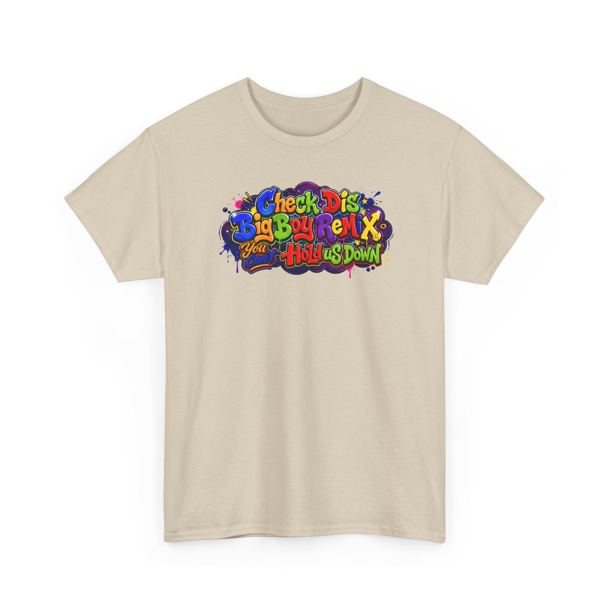 Graphic Tee — Colorful 'Check Dis Big Boy Remix' Retro Street Art T-Shirt